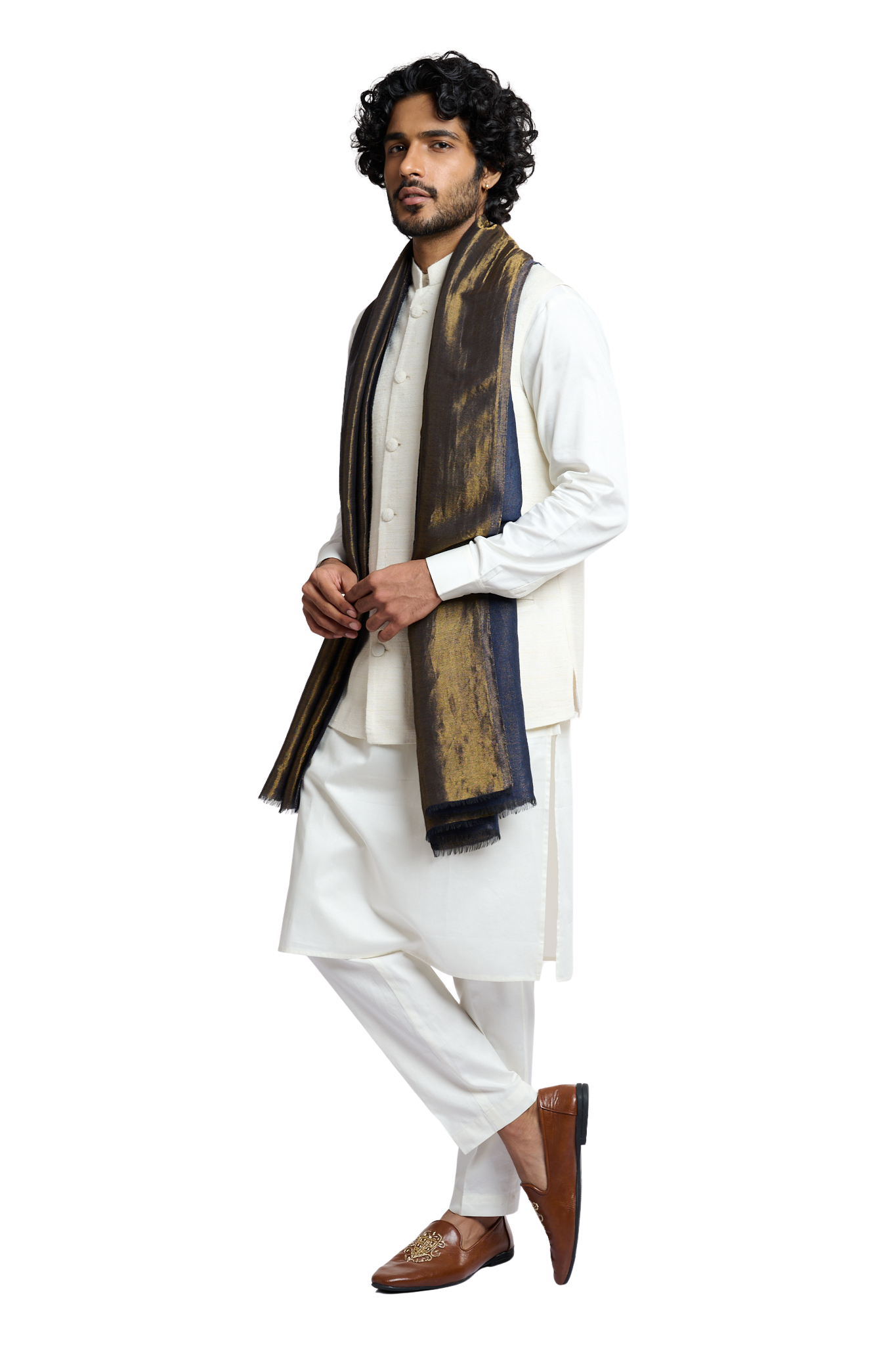 Taroob Men's Solid Reversible Wool Zari Stole