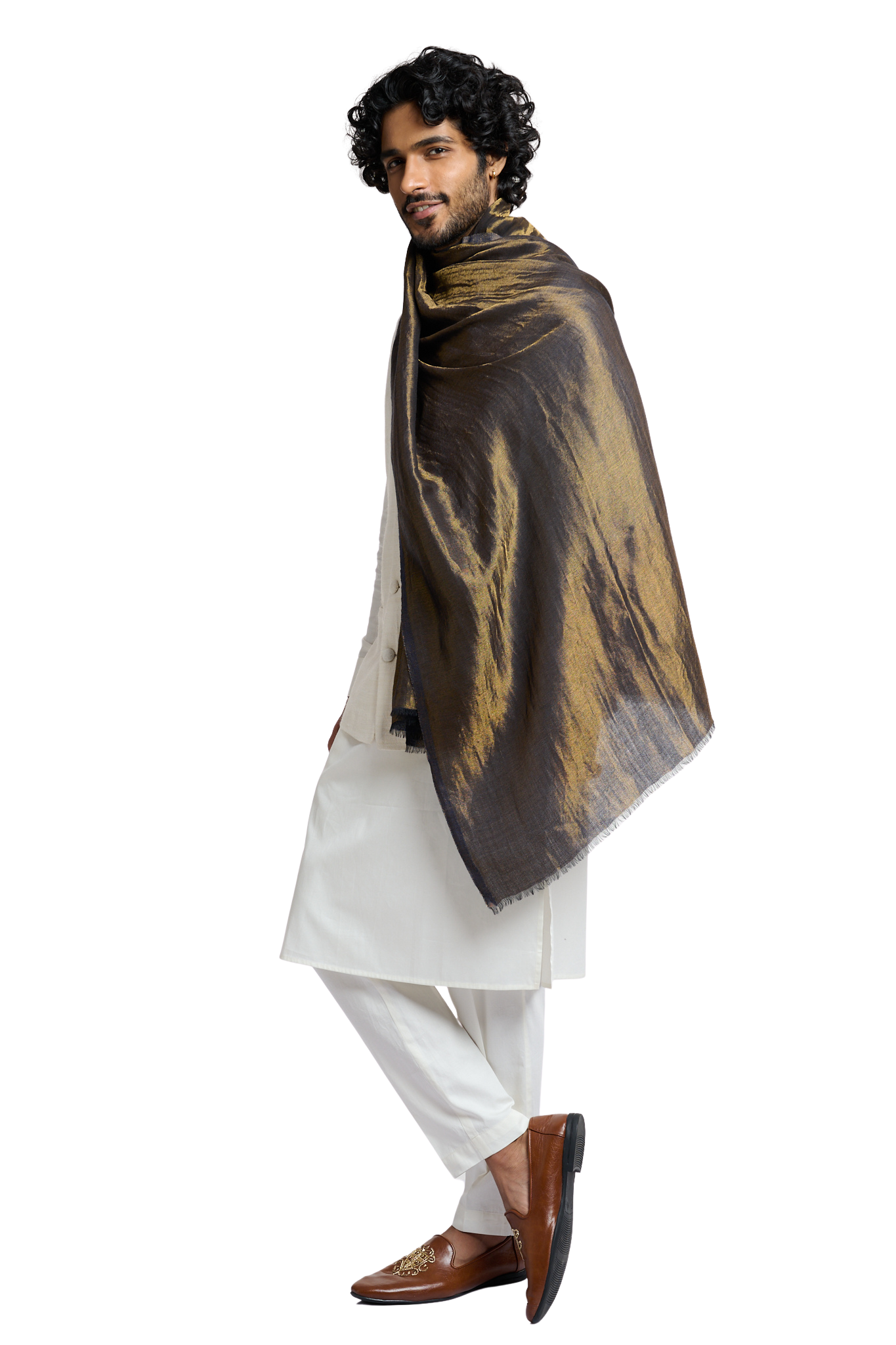 Taroob Men's Solid Reversible Wool Zari Stole