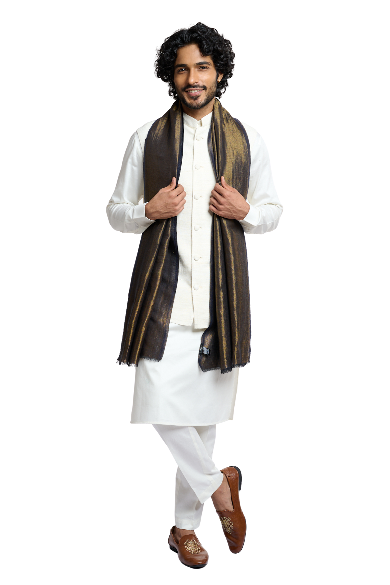 Taroob Men's Solid Reversible Wool Zari Stole