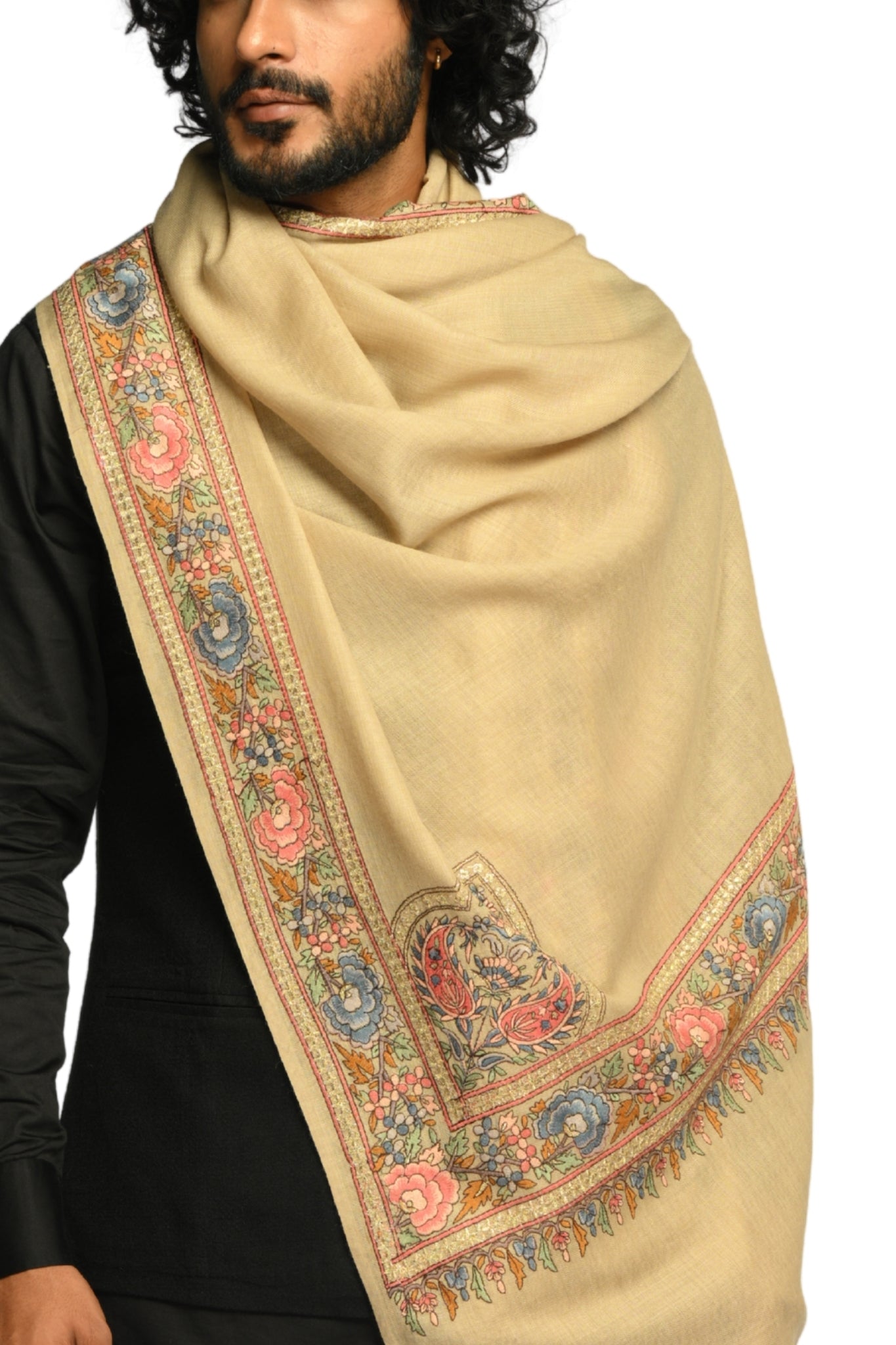 Taroob Sozni Floral Embroiderd Border Shawl