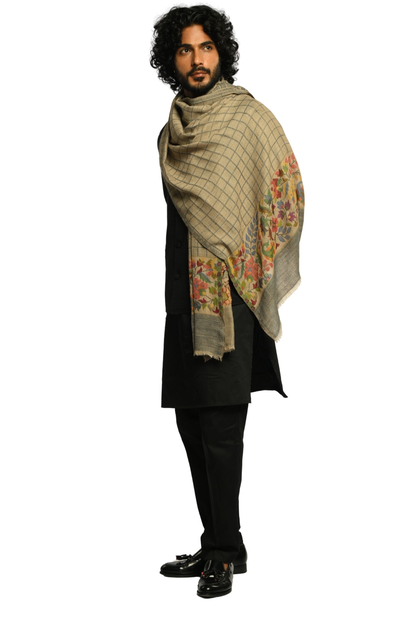 Taroob Kaani Windowpane Wool Stole