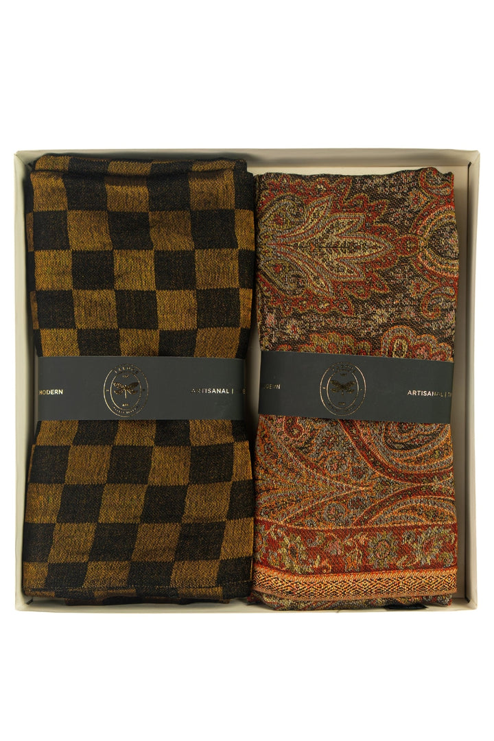 Taroob Couple Gift Set of Checkered Stole for Him & Kashmiri Stole for Her