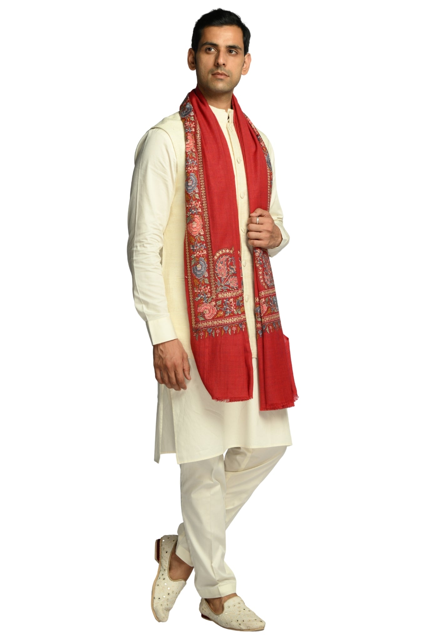 Taroob Sozni Floral Embroiderd Border Shawl