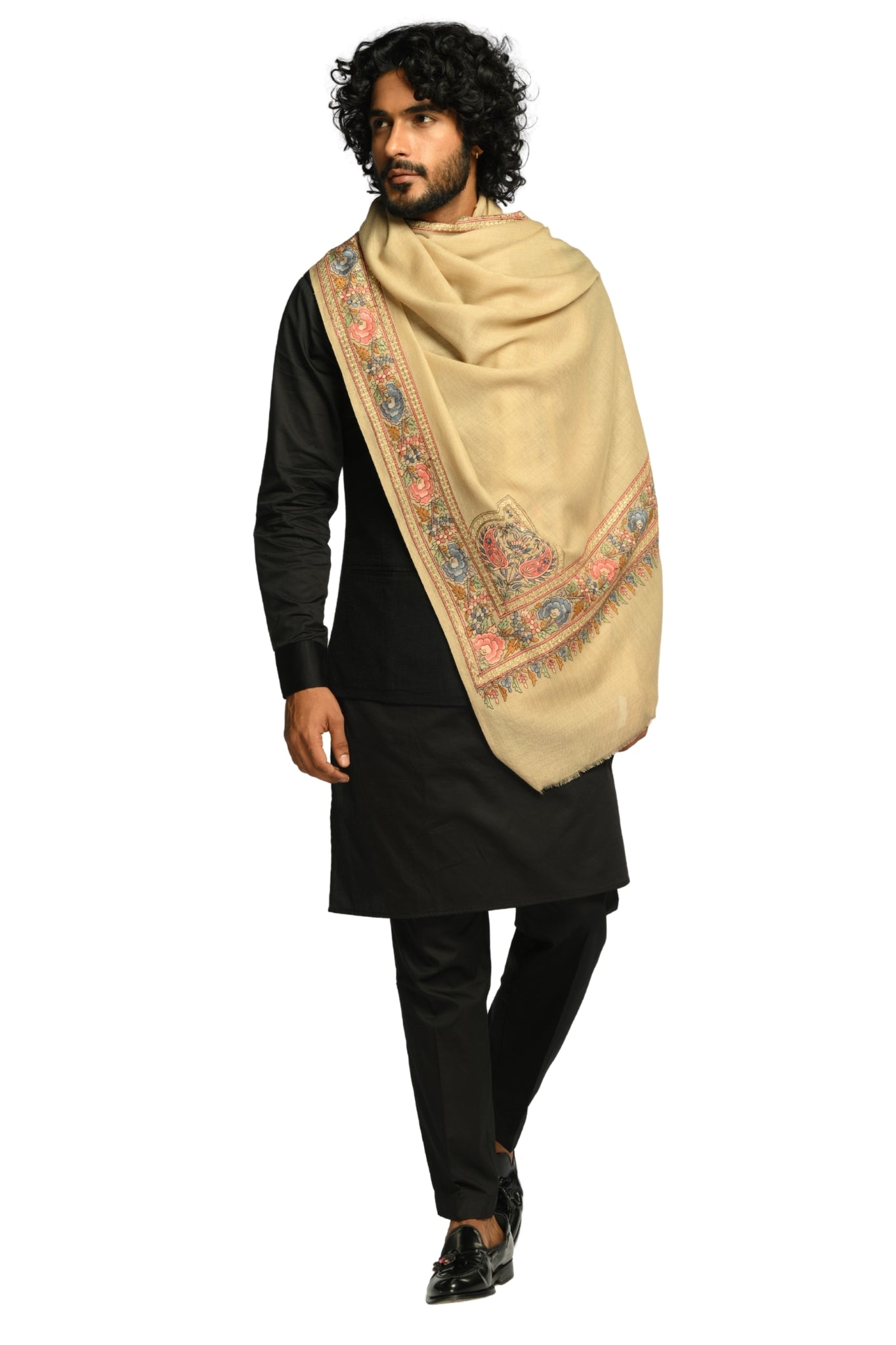 Taroob Sozni Floral Embroiderd Border Shawl