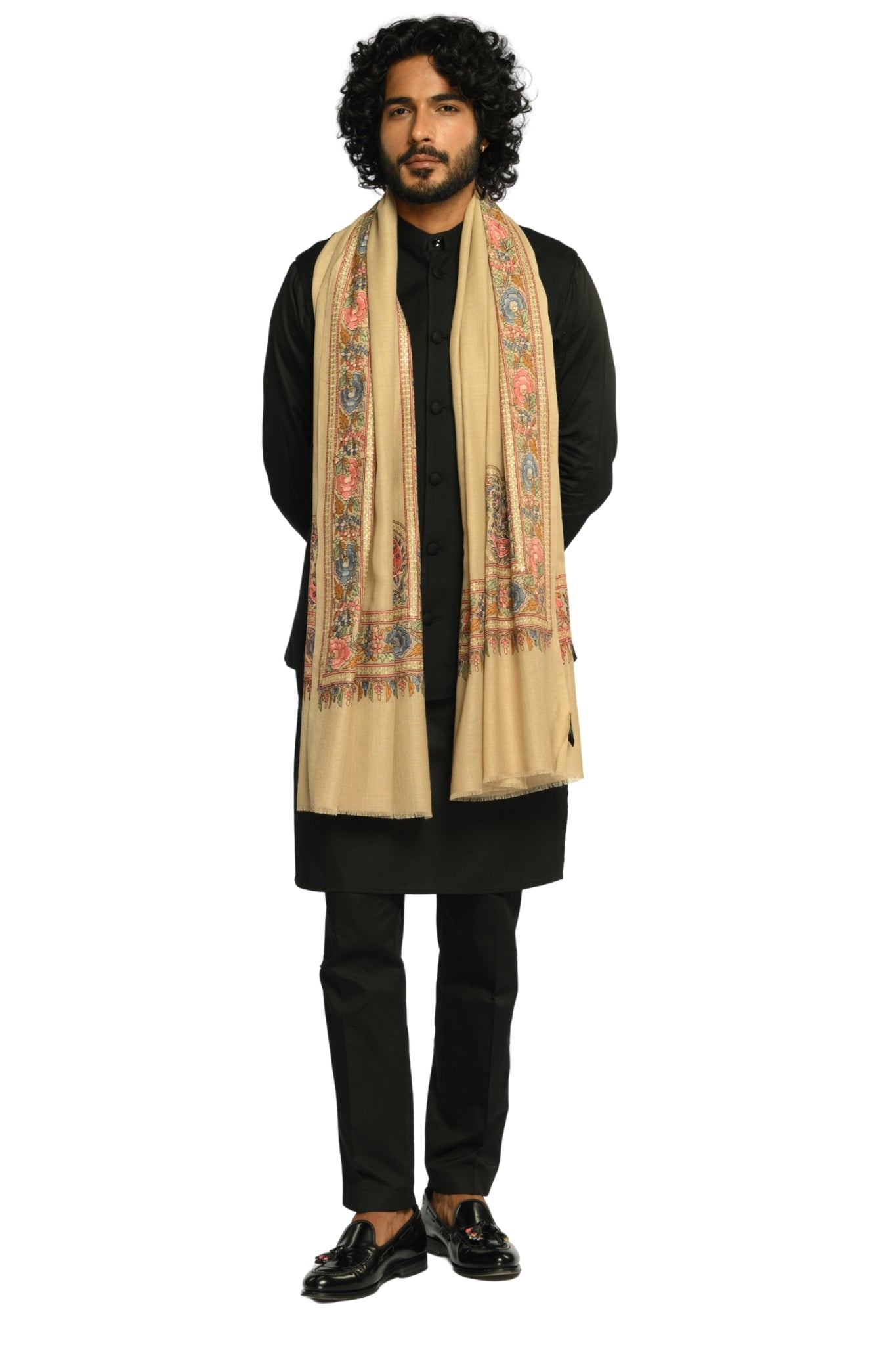 Taroob Sozni Floral Embroiderd Border Shawl