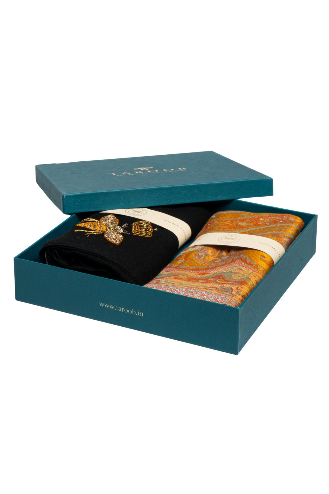 Couple Gift Set of Embroidered Stole for Her & Jamawar Stole for Him – Women's Gift Boxes for His & Her | Taroob