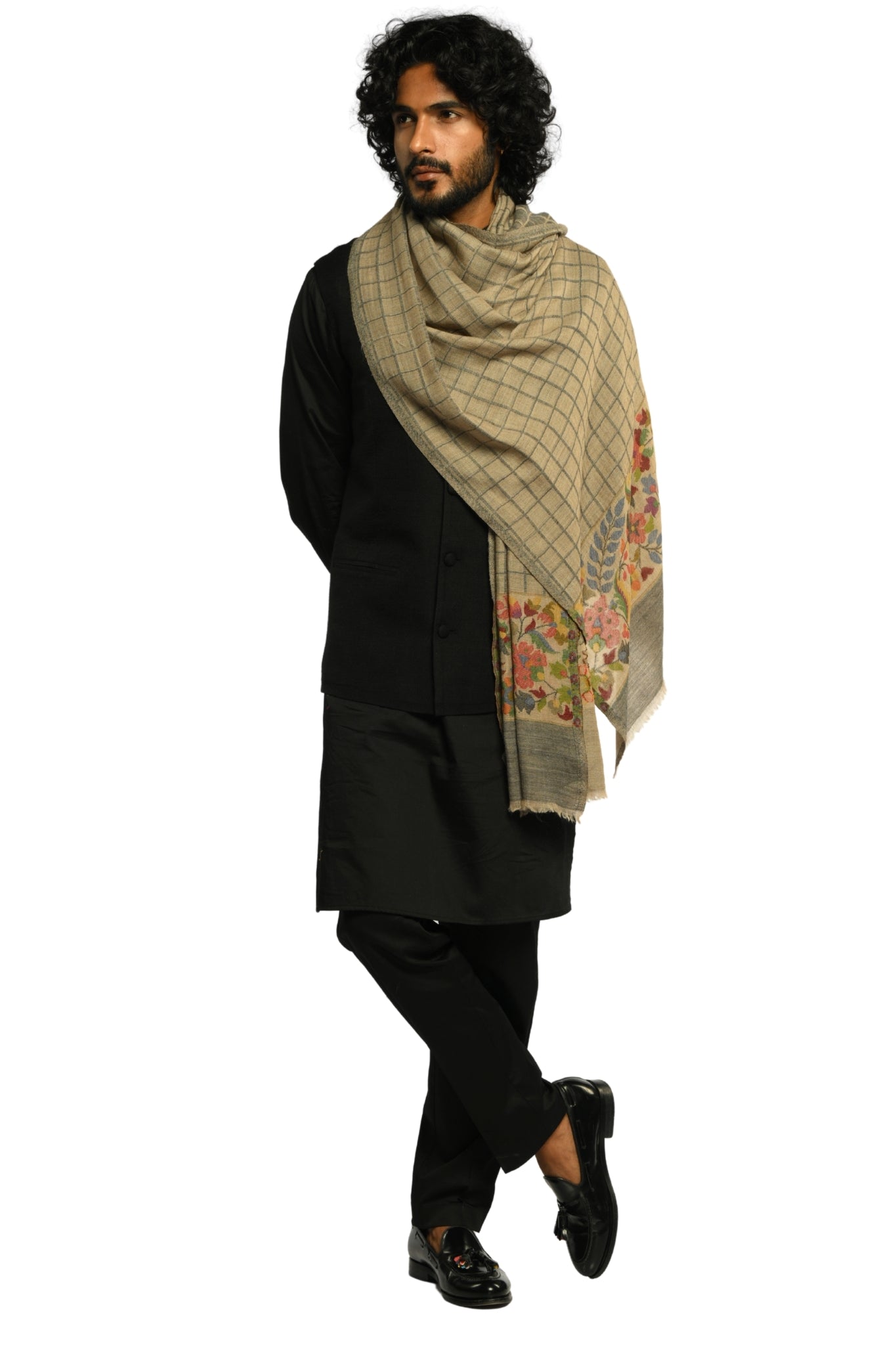 Taroob Kaani Windowpane Wool Stole