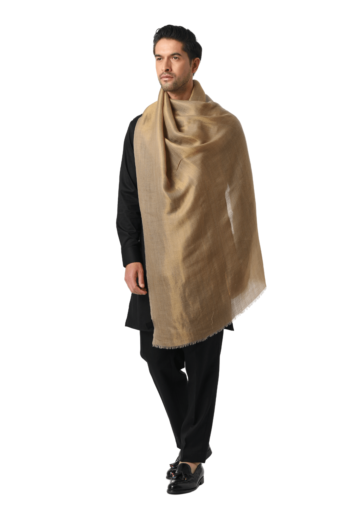 Taroob Men's Solid Reversible Wool Zari Stole