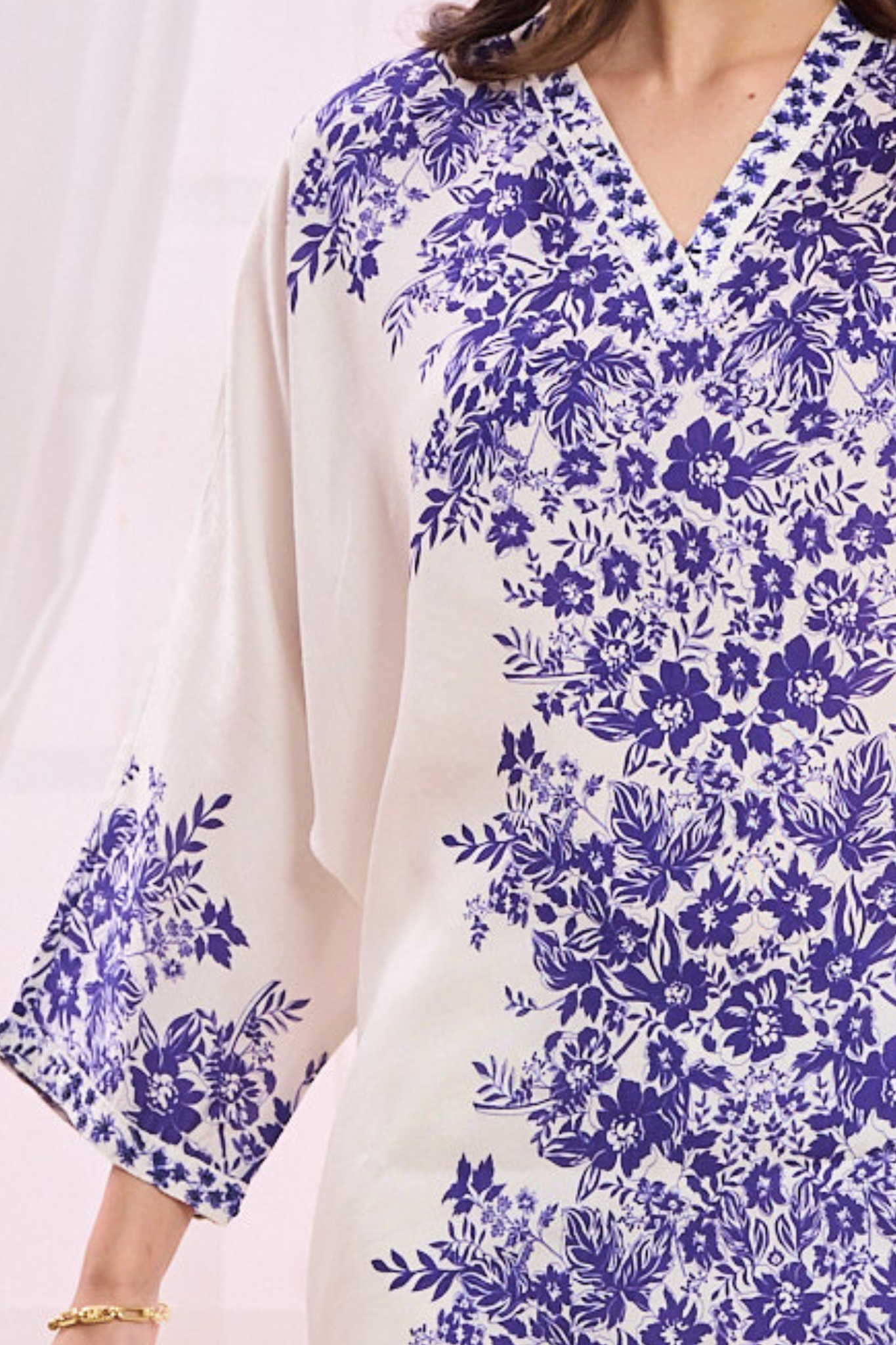 Taroob Printed Silk Kaftan Co-ord Set with Embroidery Highlights
