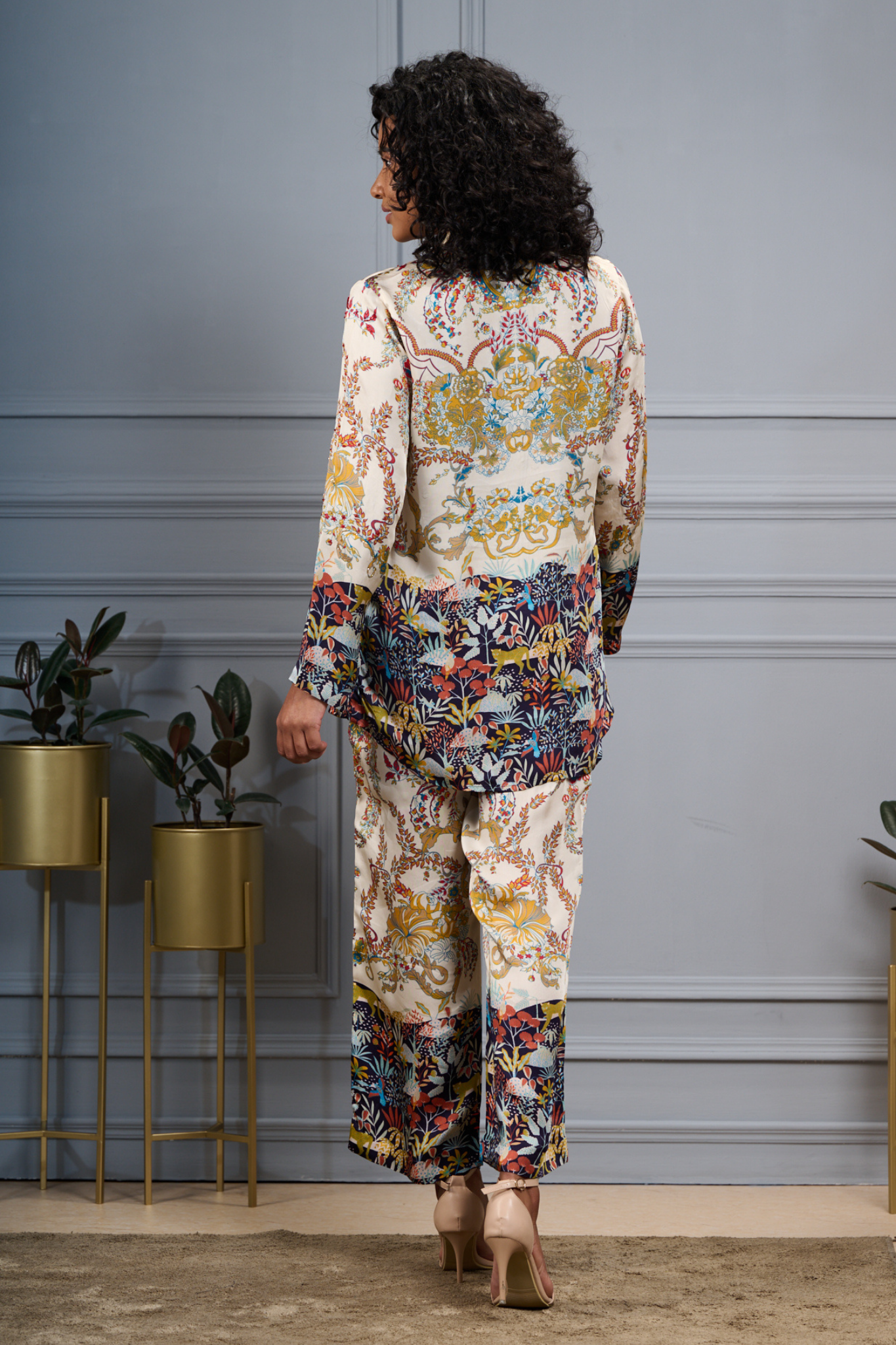 Taroob Silk Satin Safari Co-ord Set with Embroidered Highlights