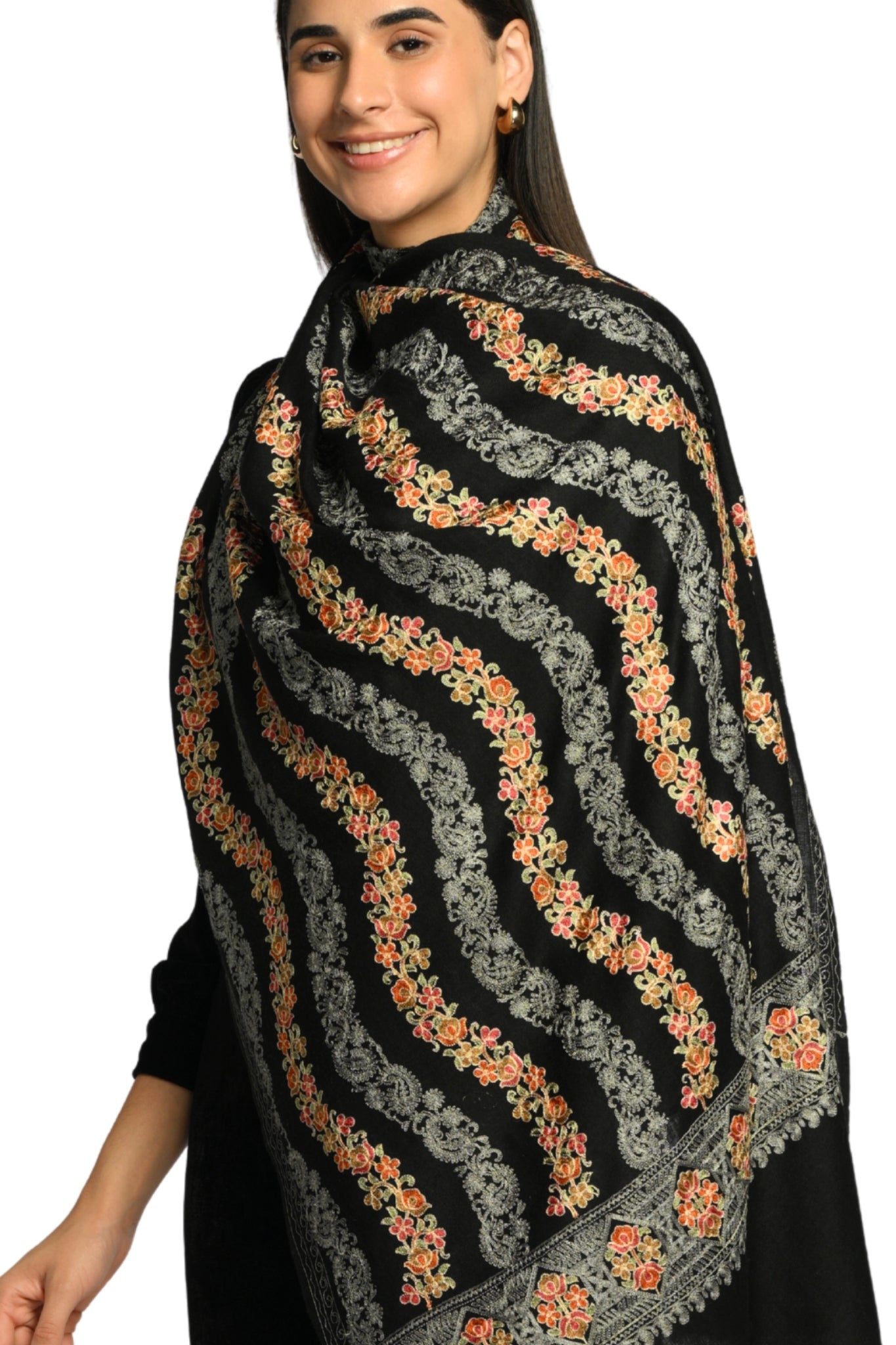 Taroob Parallel Petals Embroidered Stole
