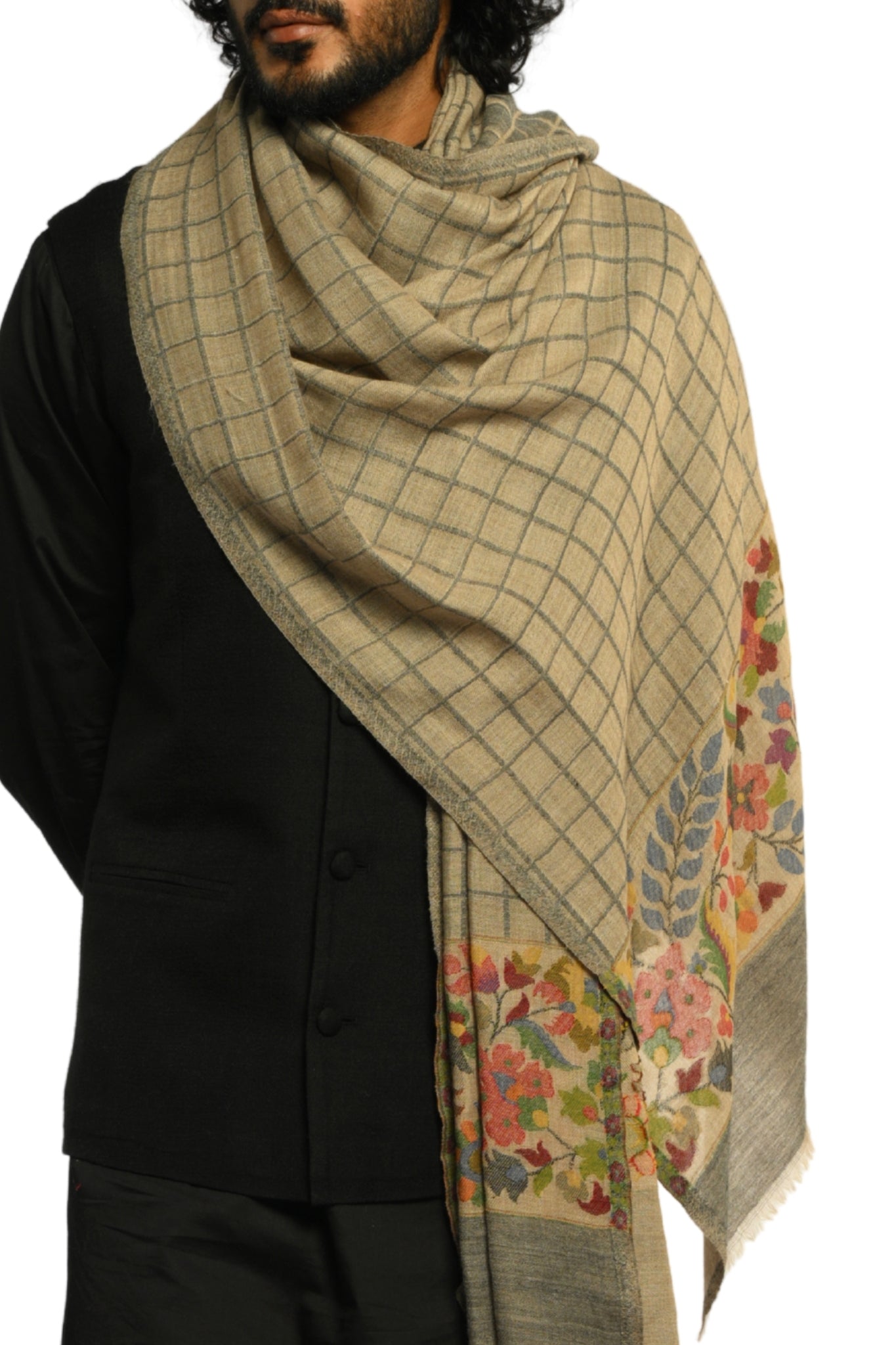 Taroob Kaani Windowpane Wool Stole