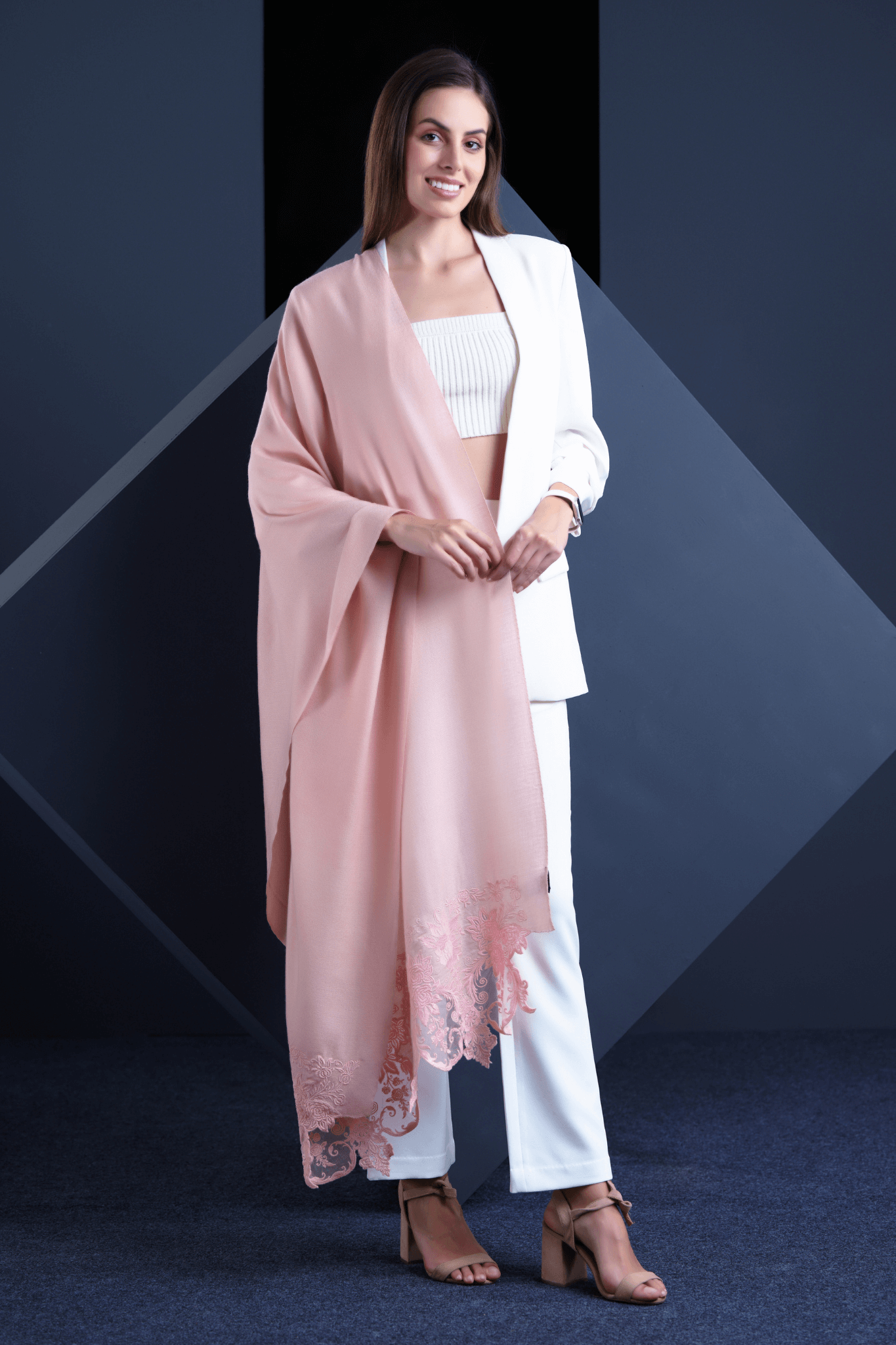 Taroob Embroidered Wool Lace Stole , Women's Scarf