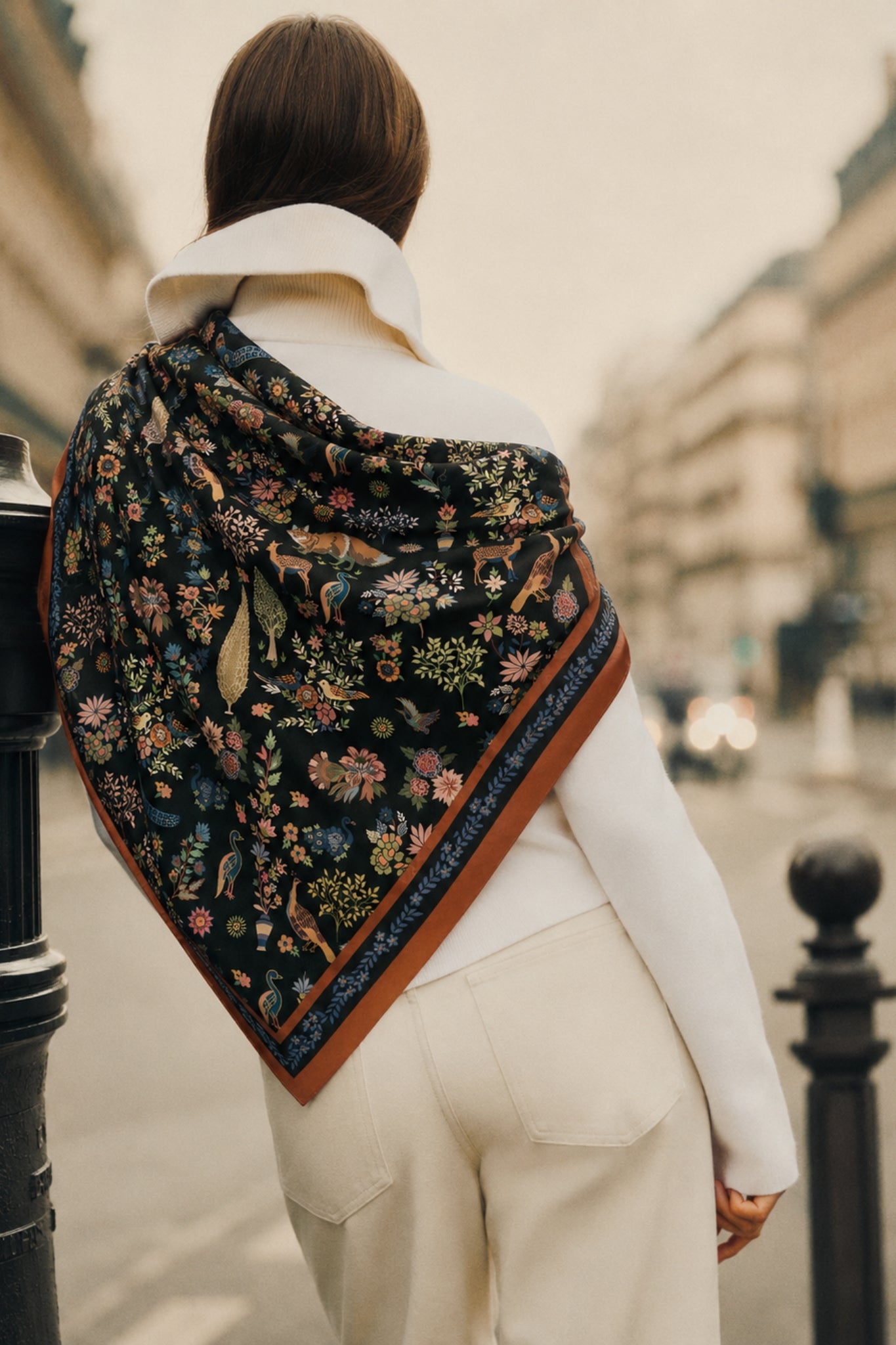 Black Safari Printed Satin Square Scarf Taroob