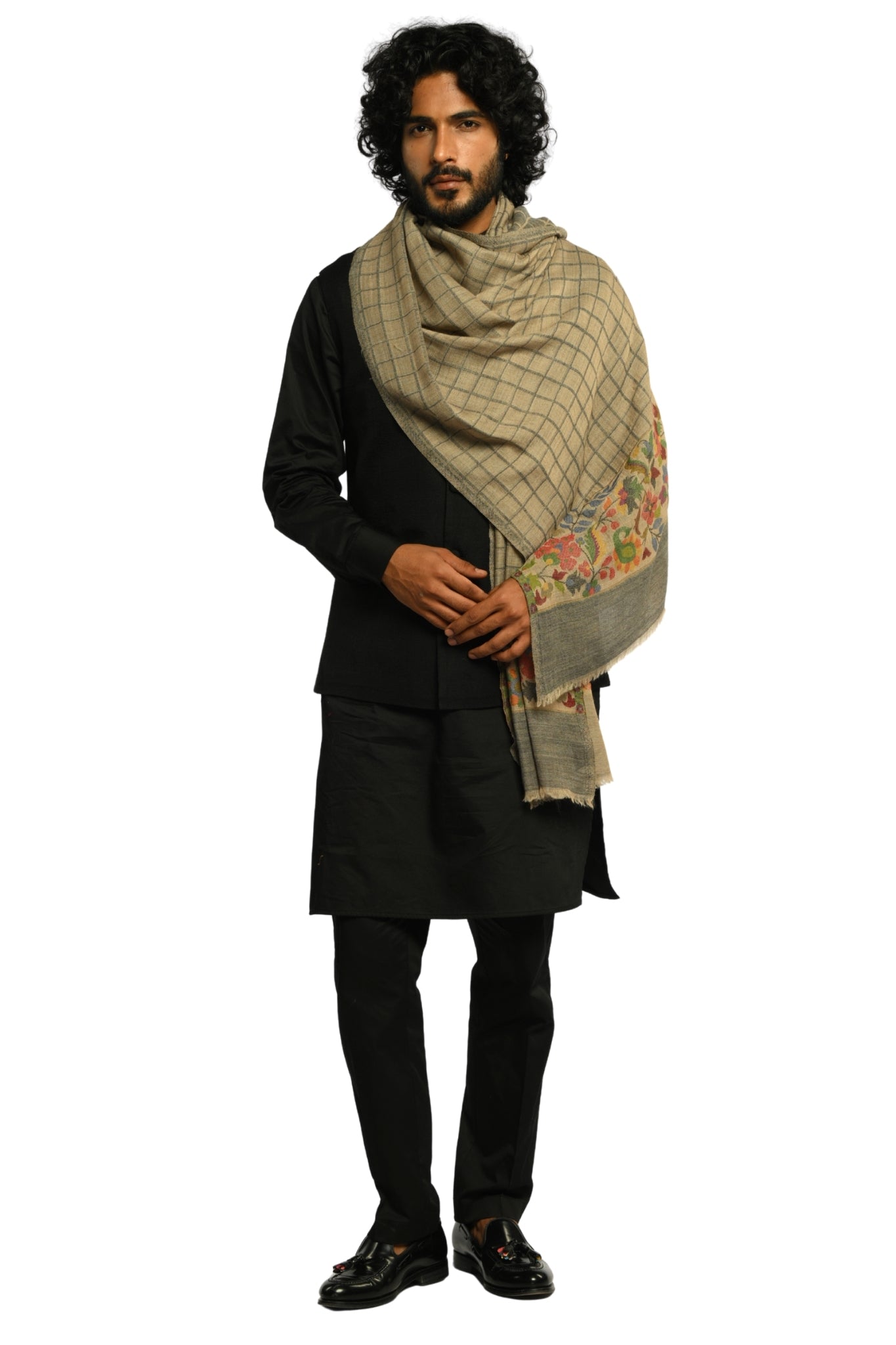 Taroob Kaani Windowpane Wool Stole