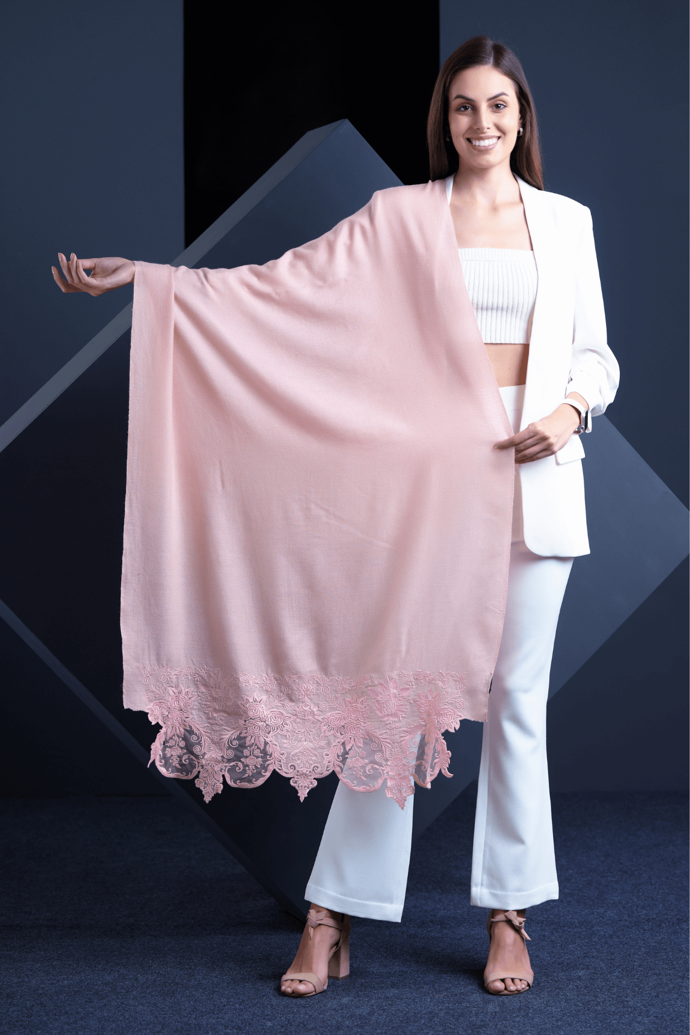 Taroob Embroidered Wool Lace Stole , Women's Scarf