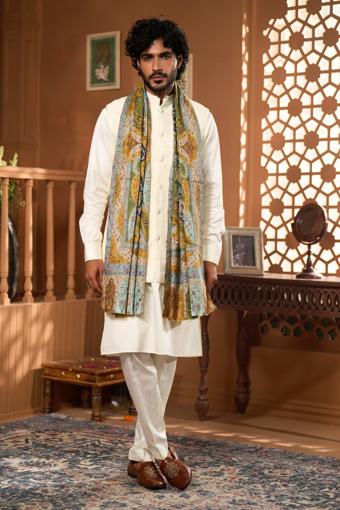 Taroob Super Fine Kashmiri Wool Kalamkar Stole