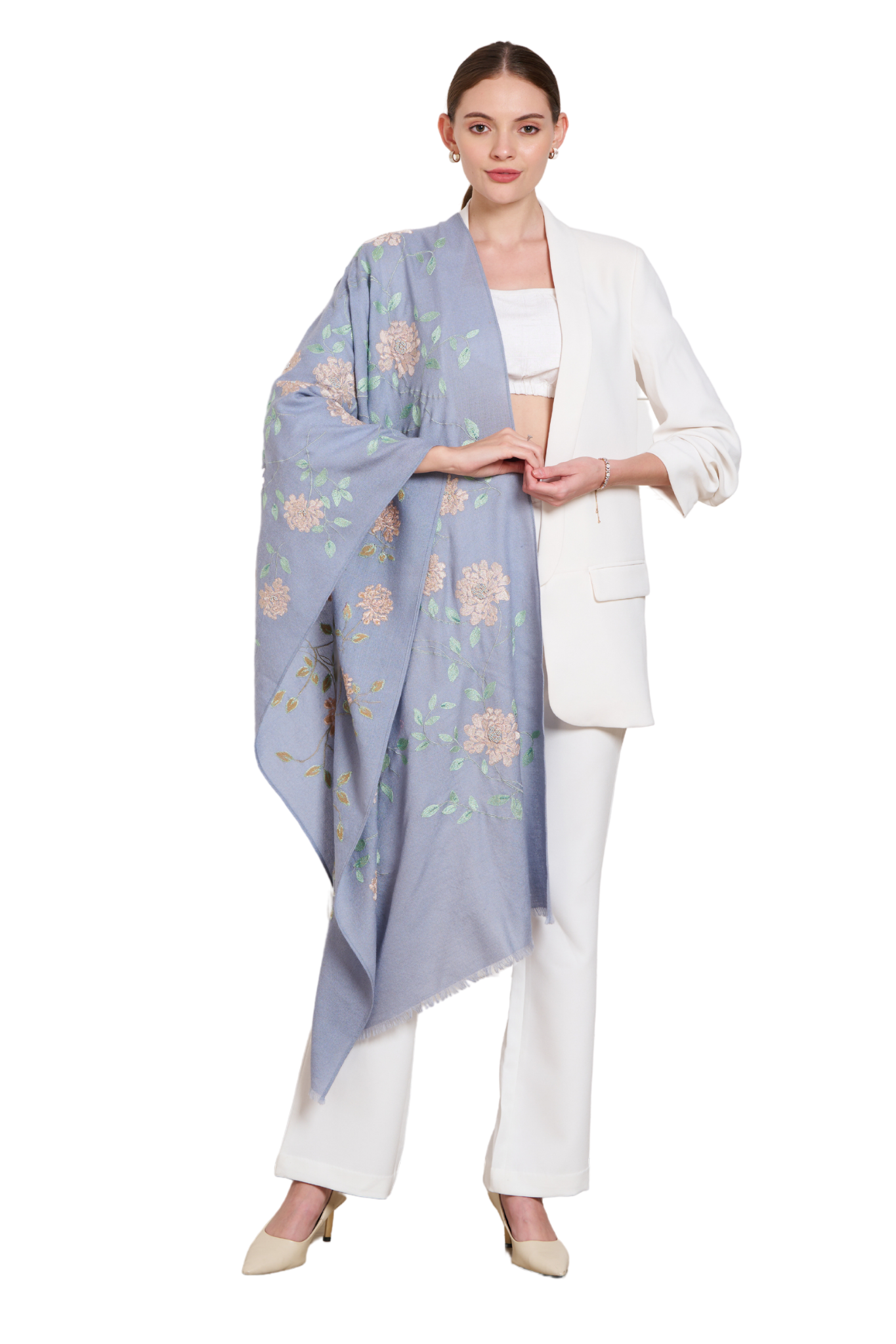 Taroob Dreamy Floral Embroidered Woollen Stole