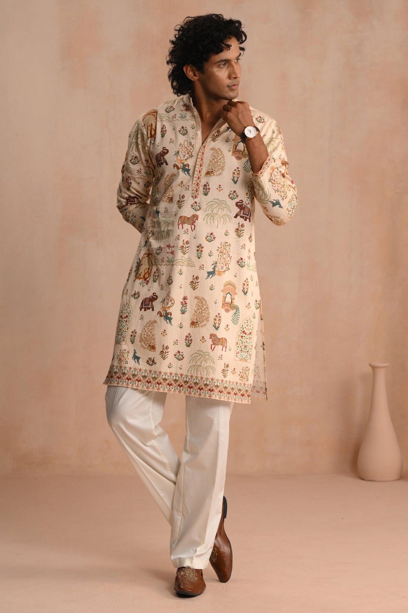Beige Safarnama Kurta Pajama Set