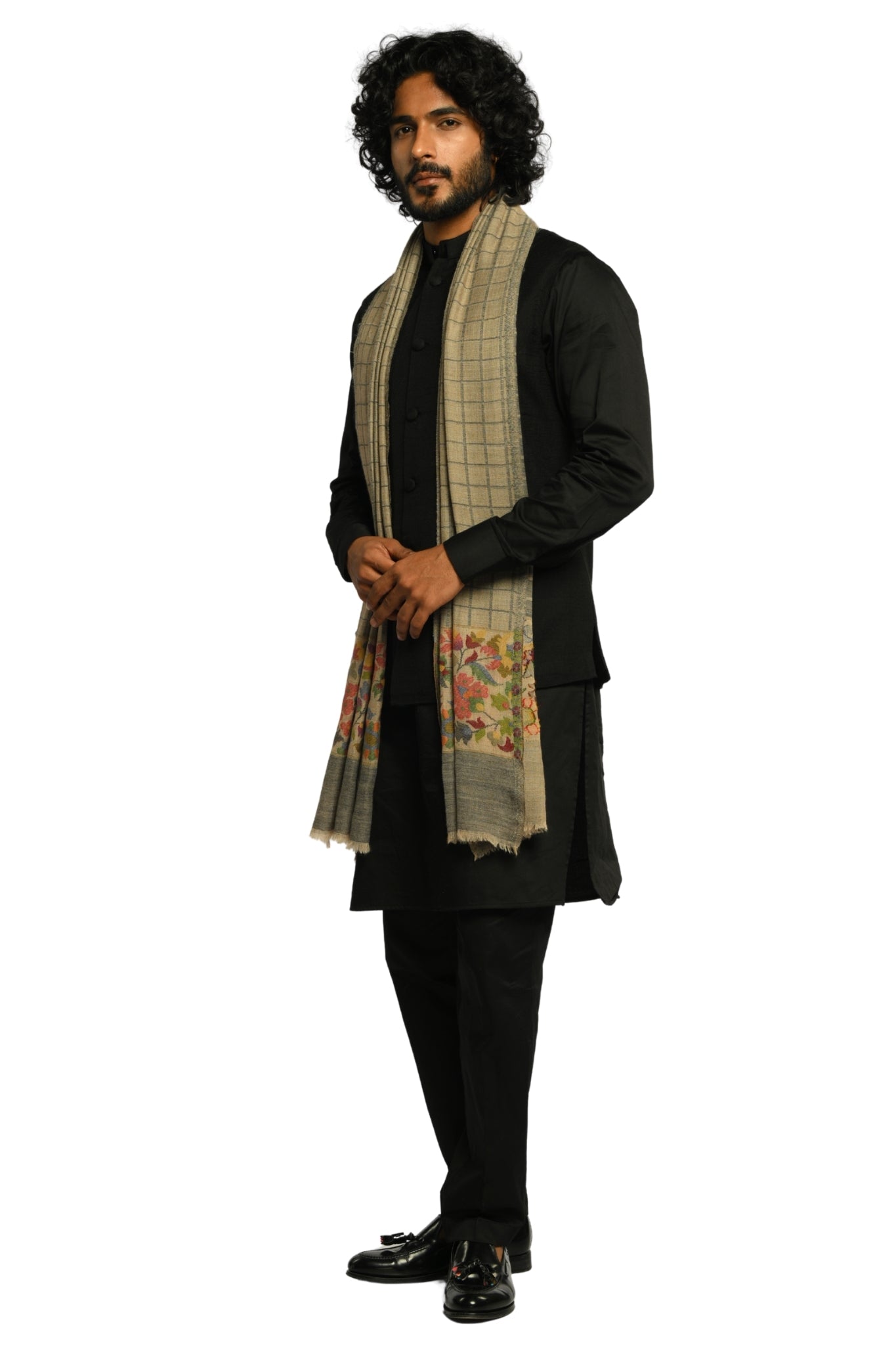 Taroob Kaani Windowpane Wool Stole
