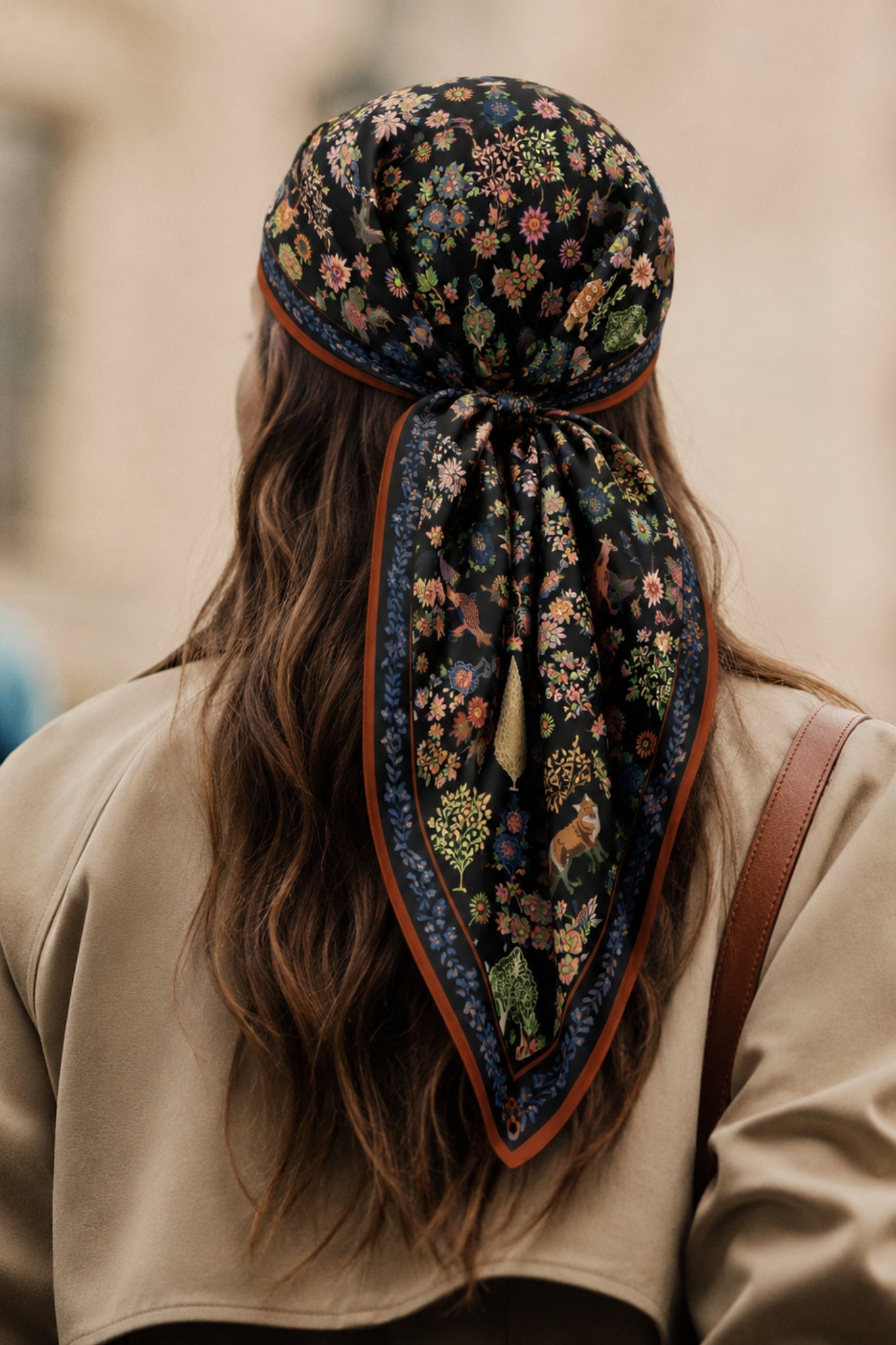 Black Safari Printed Satin Square Scarf Taroob