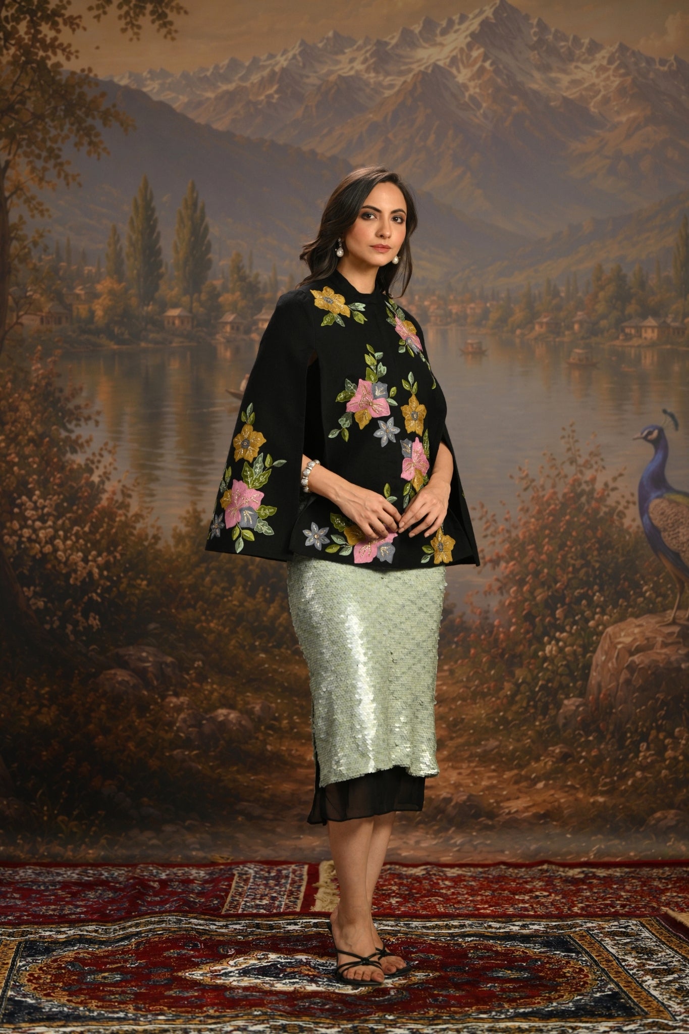 Black Embroidered Garden Party Cape Taroob