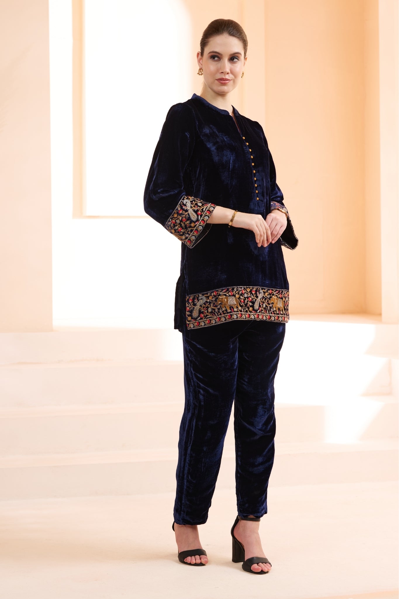 Taroob Velvet Co-ord Set With Embroidered Highlights