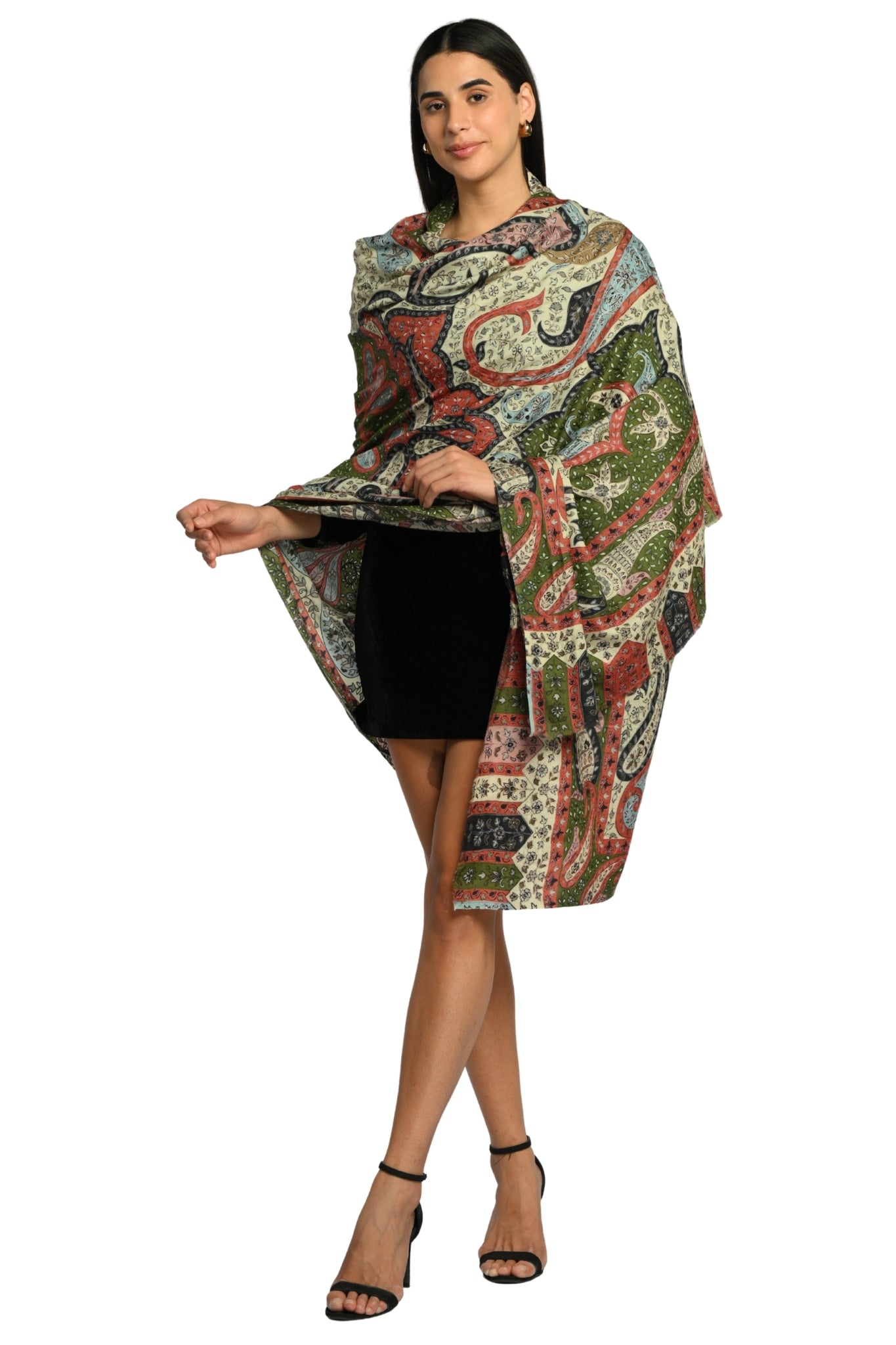 Taroob Noor Kalamkari Paisley Embroidered Shawl
