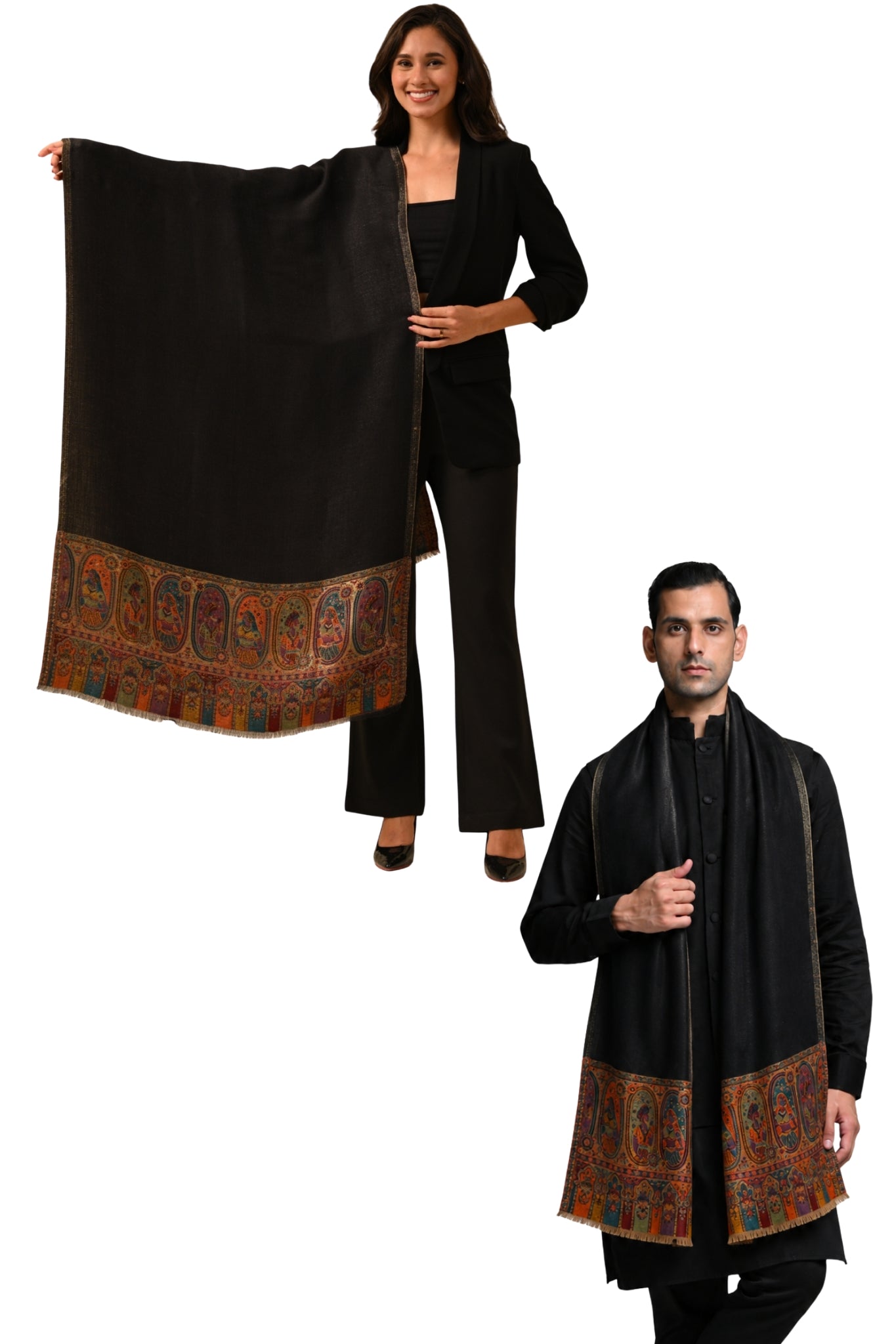 Taroob Gift Set of Unisex Pashmina Wool Resham Stole for Him or Her