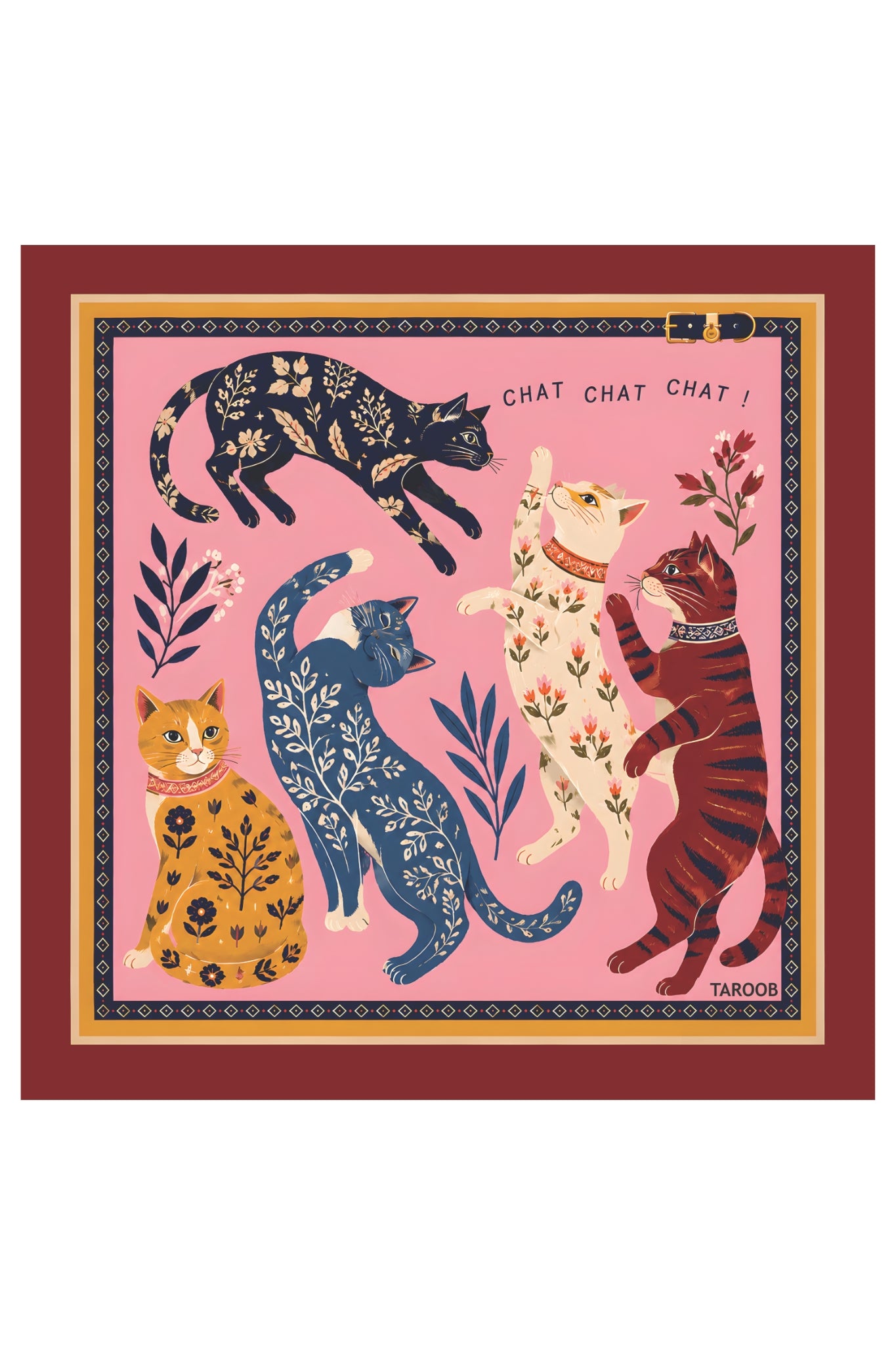 Pink Cat Club Silk Satin Scarf Taroob