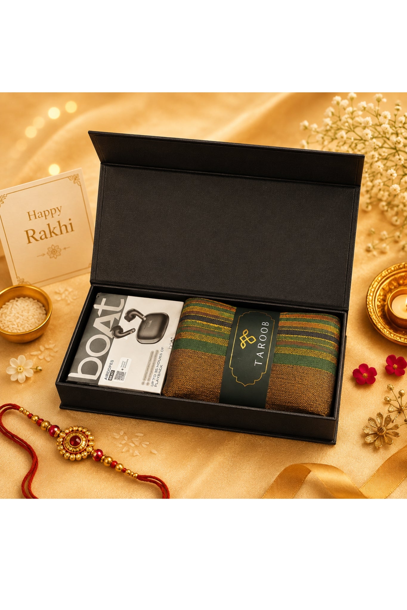 LIMITED EDITION Gift Set of Premium Taroob Zari Stole & BOAT Airdopes