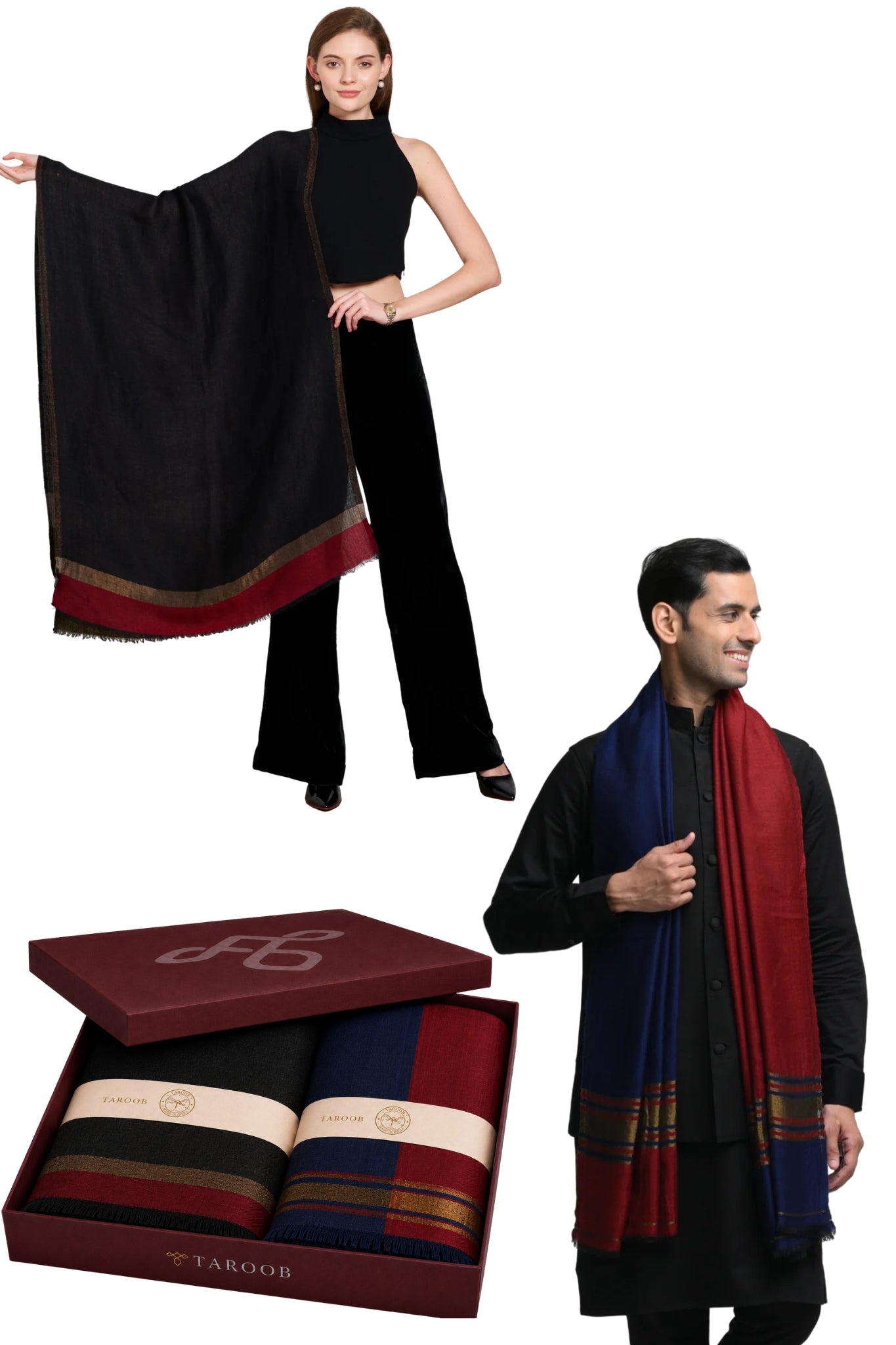 Taroob His & Her Gift Set of Men's and Women's Zari Stoles