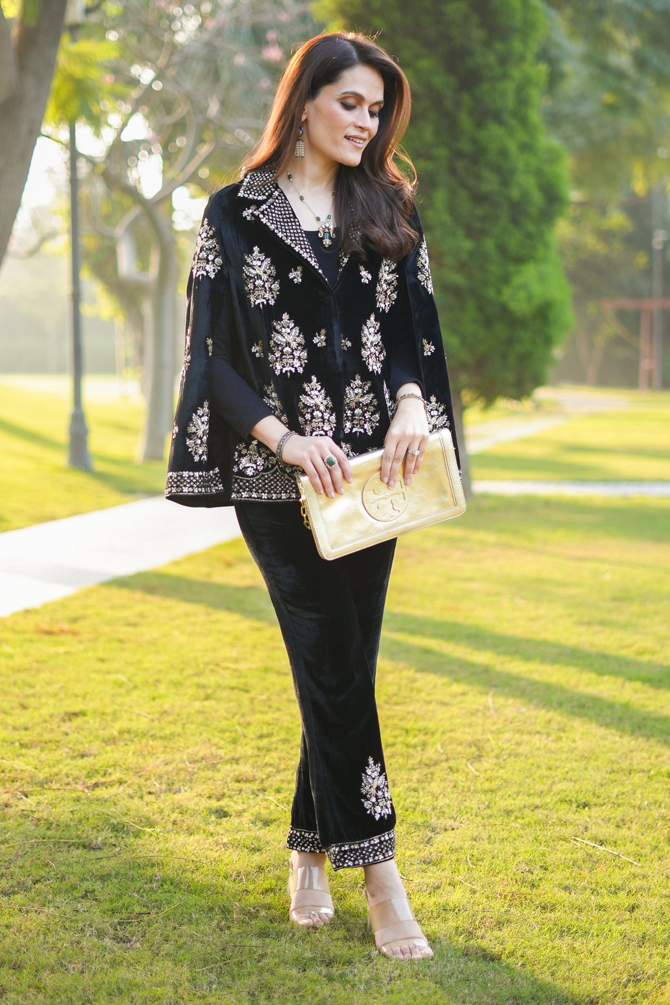 Taroob Regal Hand Embellished Velvet Cape