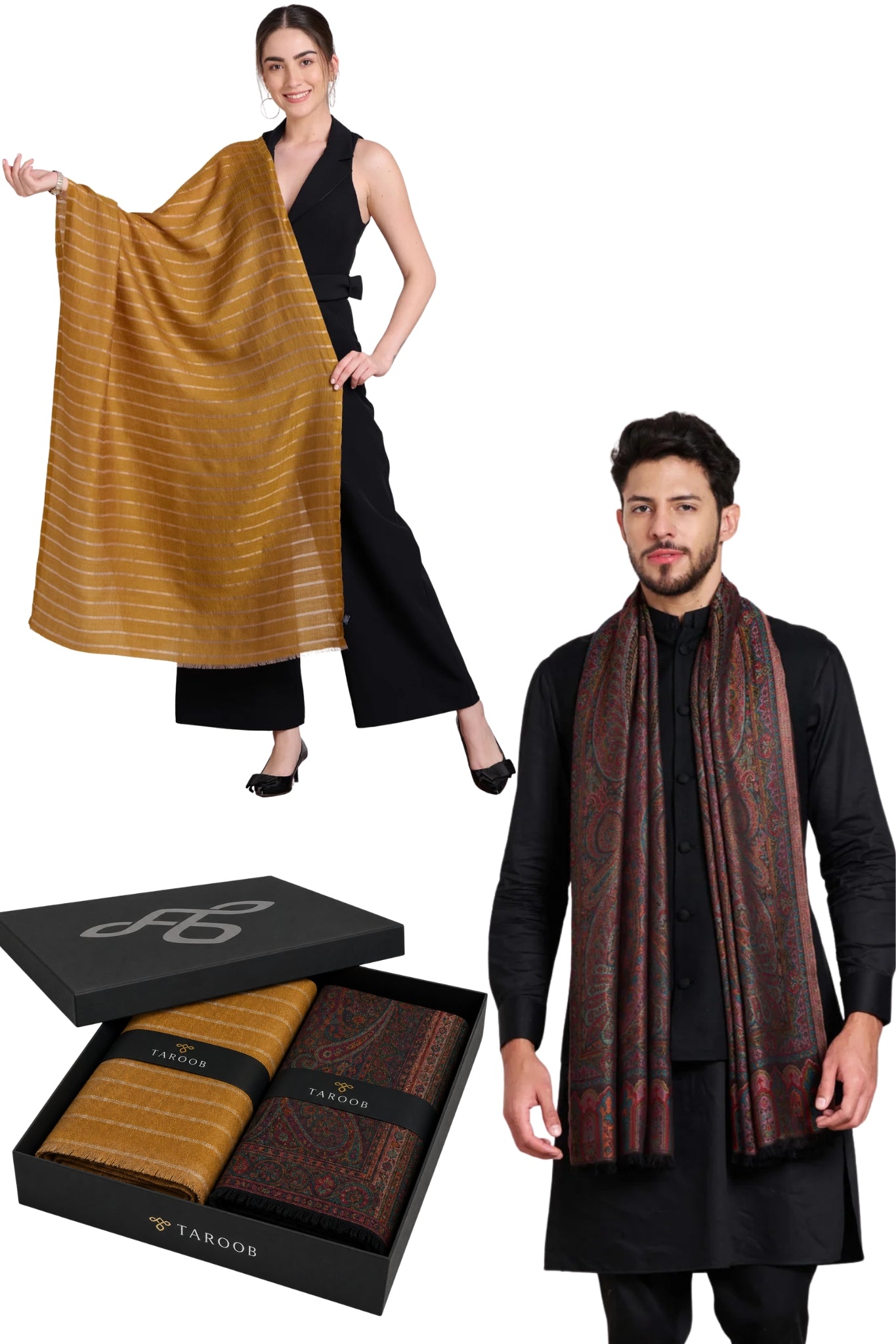 Taroob His & Her Gift Set of Silk Jamawar Stole & Zari Stole