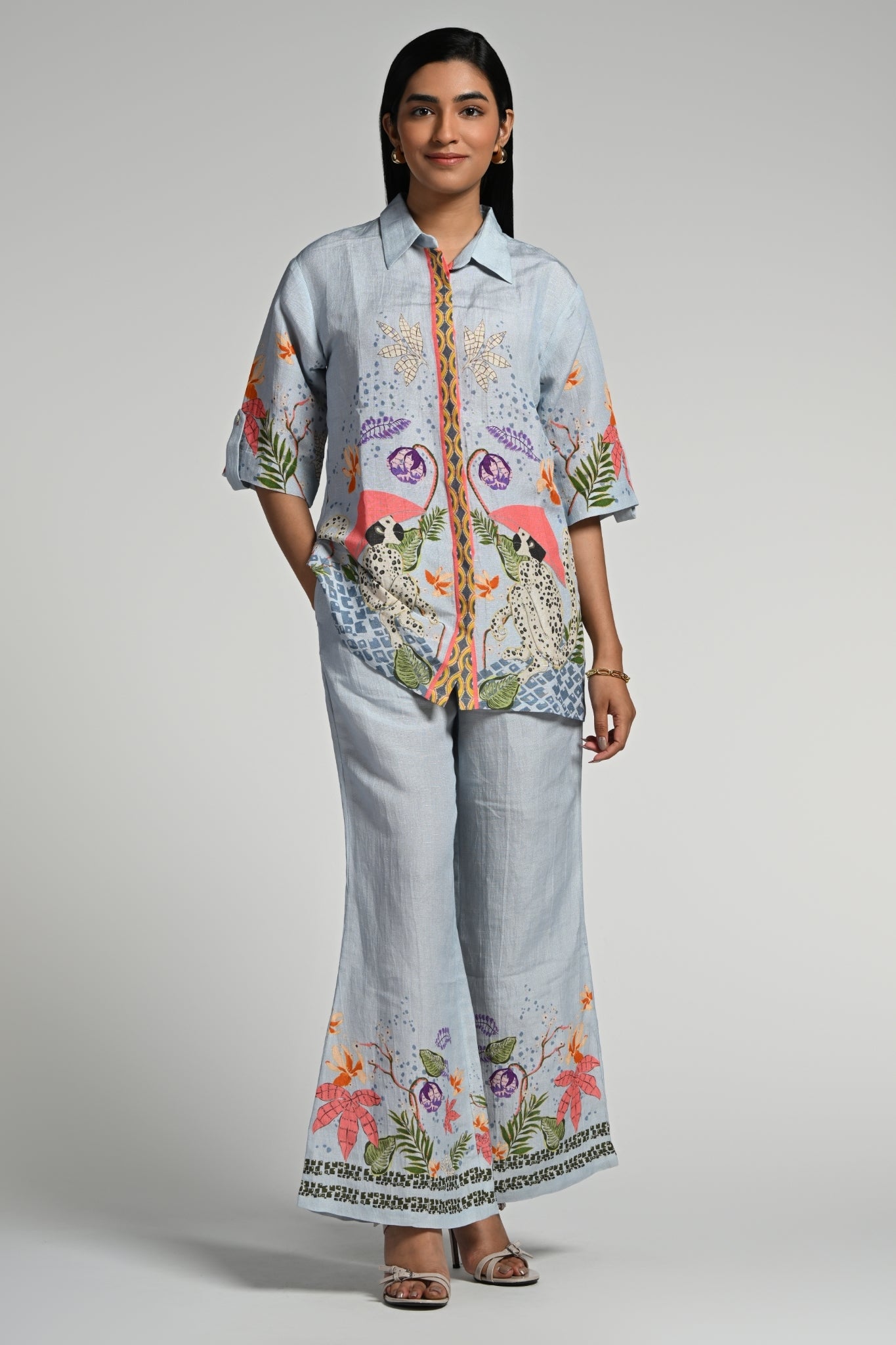 Blue Monkey Pop Linen Coord Set – Women's Co-ord Sets – View 8 | Taroob