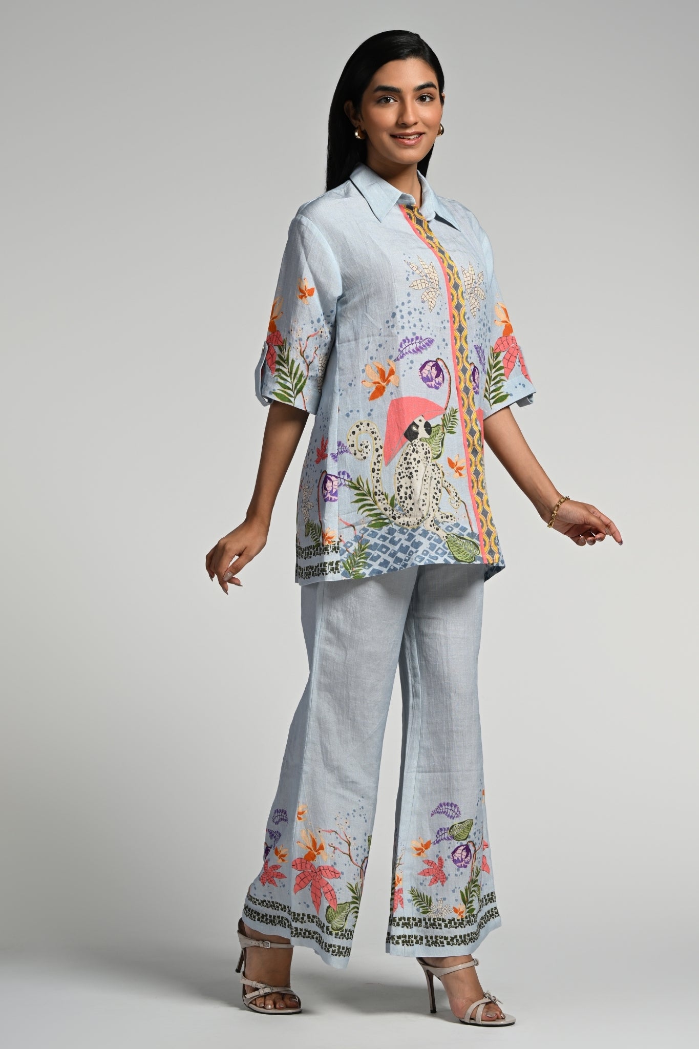 Blue Monkey Pop Linen Coord Set – Women's Co-ord Sets – Image 3 | Taroob