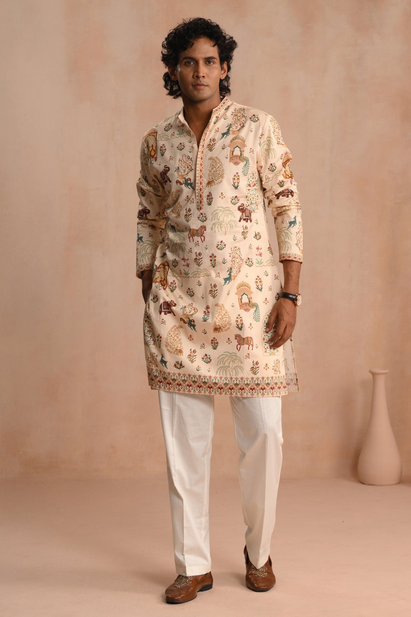 Beige Safarnama Kurta Pajama Set
