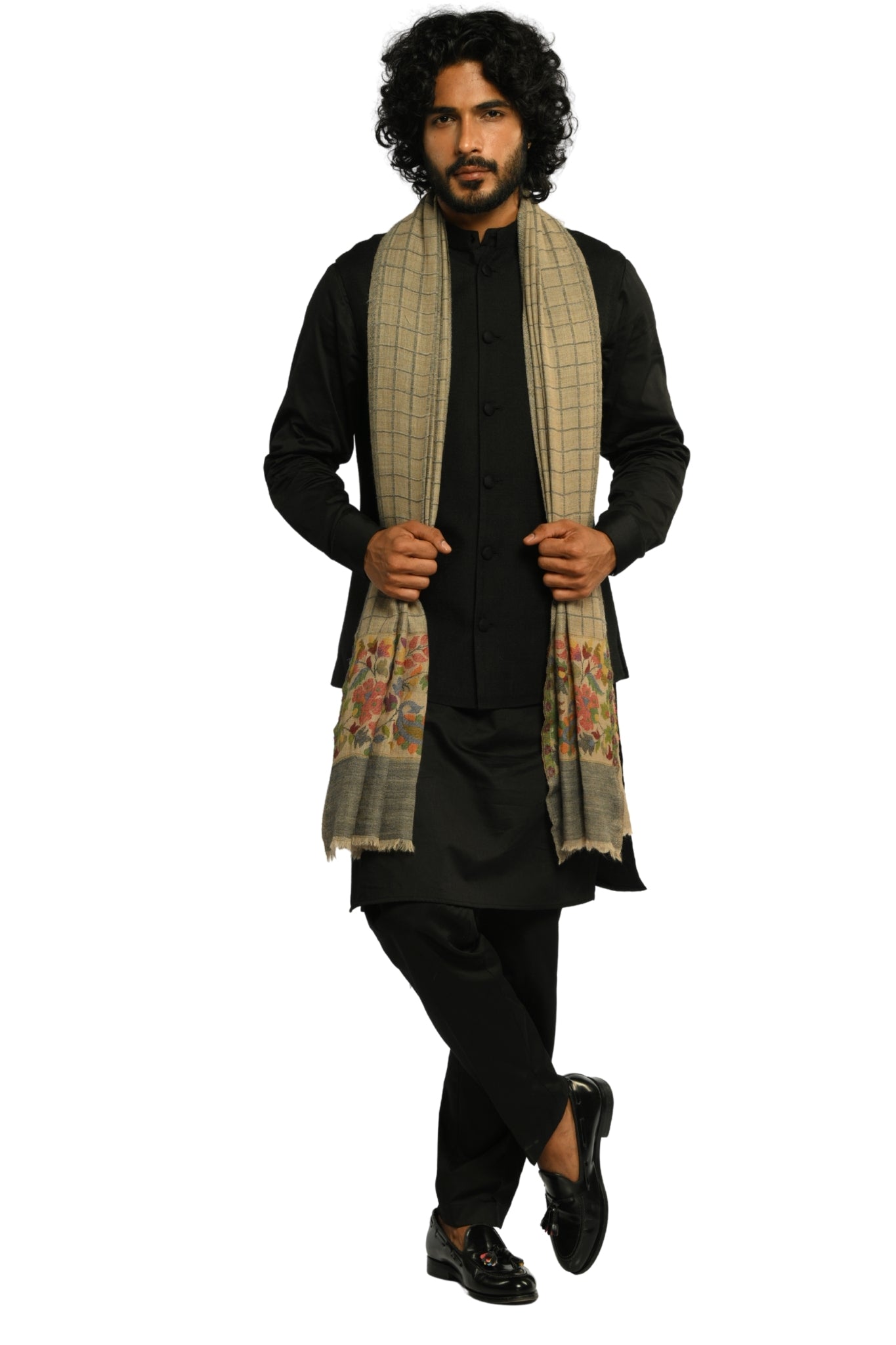 Taroob Kaani Windowpane Wool Stole