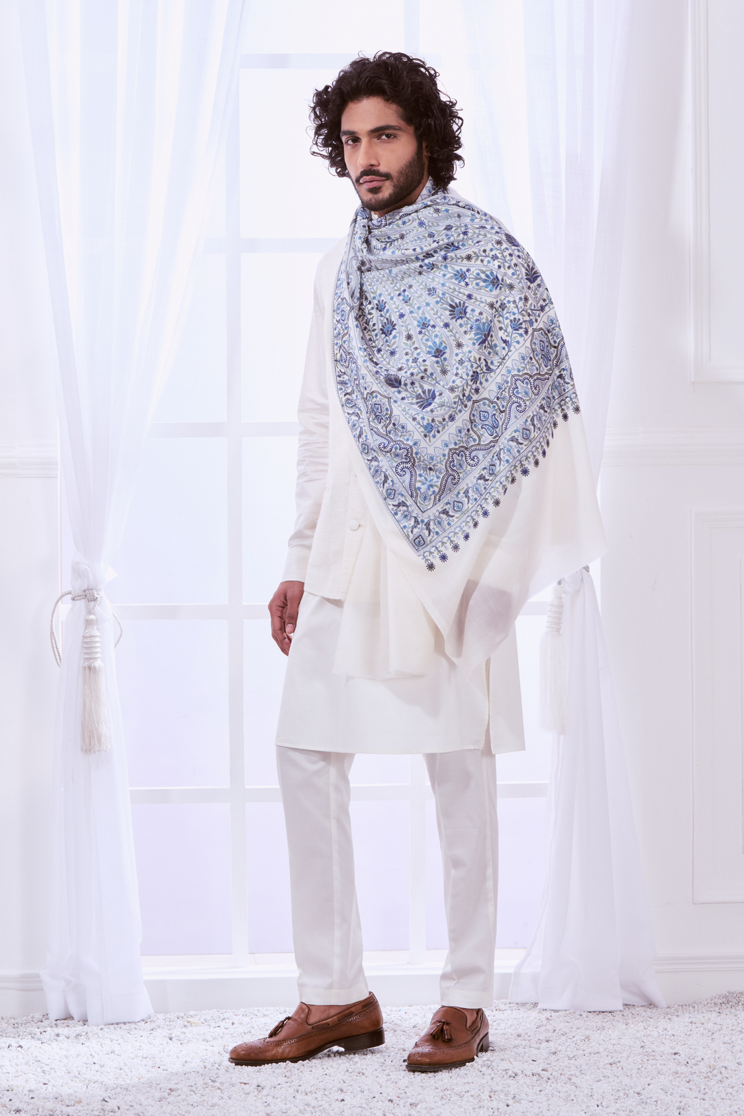 Men's Embroidered Wool Scarf