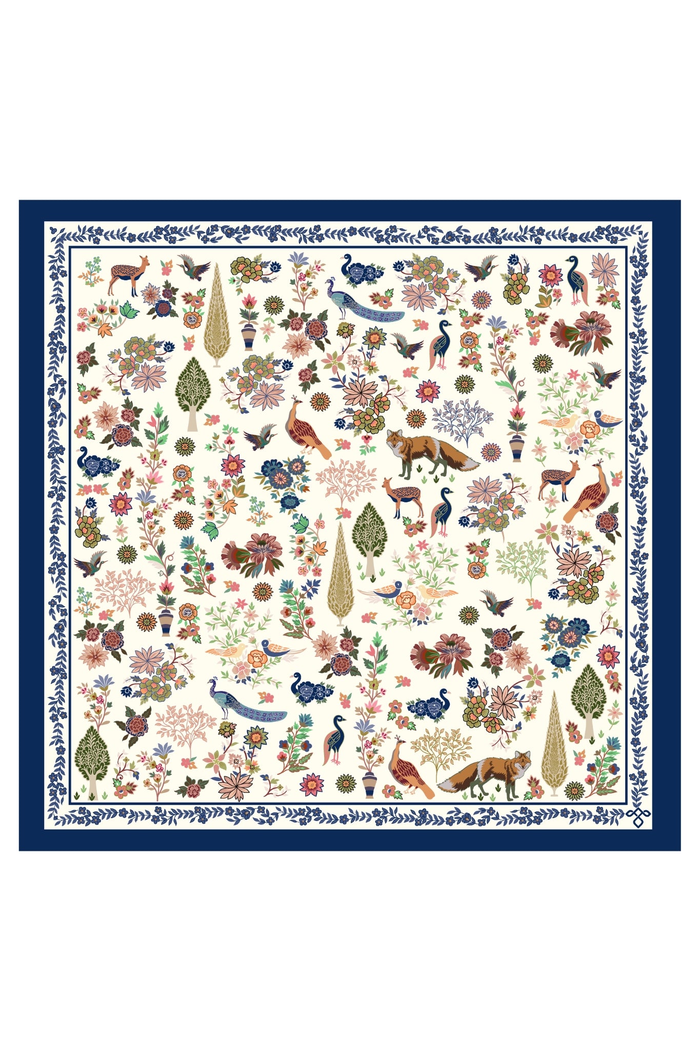 Cream Safari Printed Silk Square Scarf Taroob