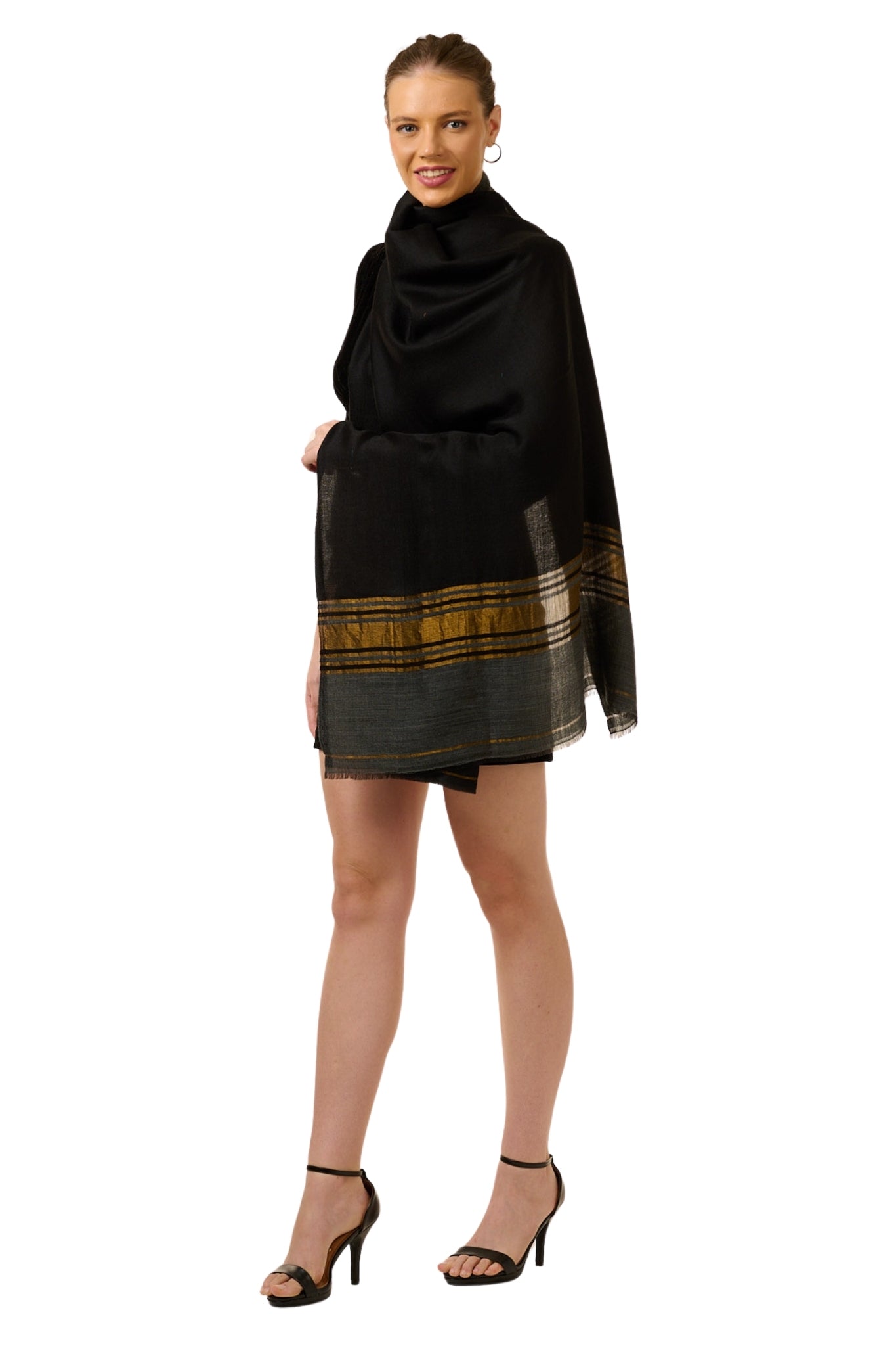 Ultra Soft Wool Zari Stole – Women's Zari Stoles (Fine Wool Shikara) – View 8 | Taroob