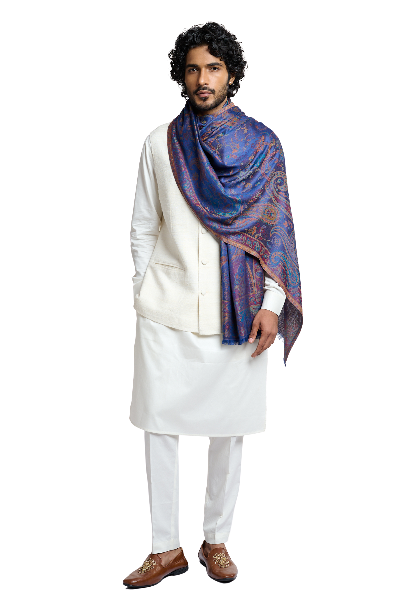 Taroob Men's Magnificent Paisley Silk Jamawar Stole