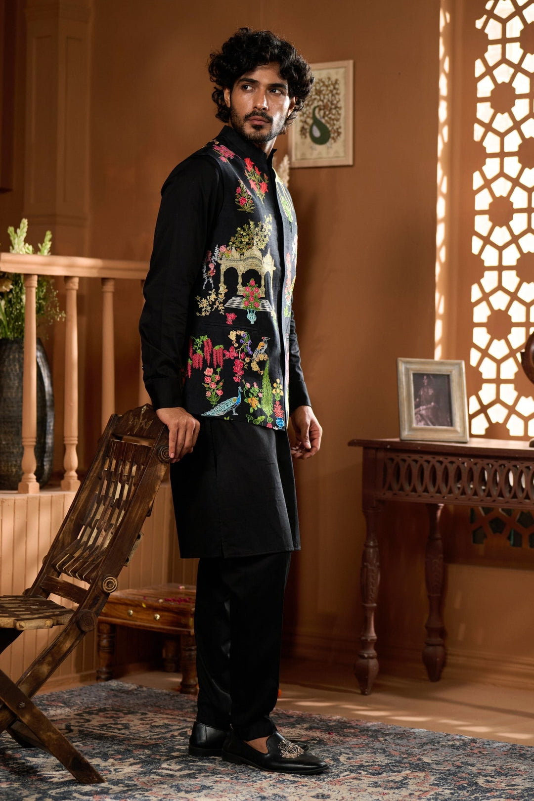 Taroob Darbar-e-Rooh Kalamkari Nehru Jacket
