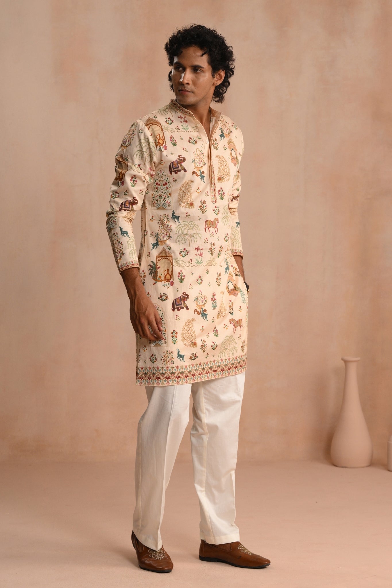 Beige Safarnama Kurta Pajama Set