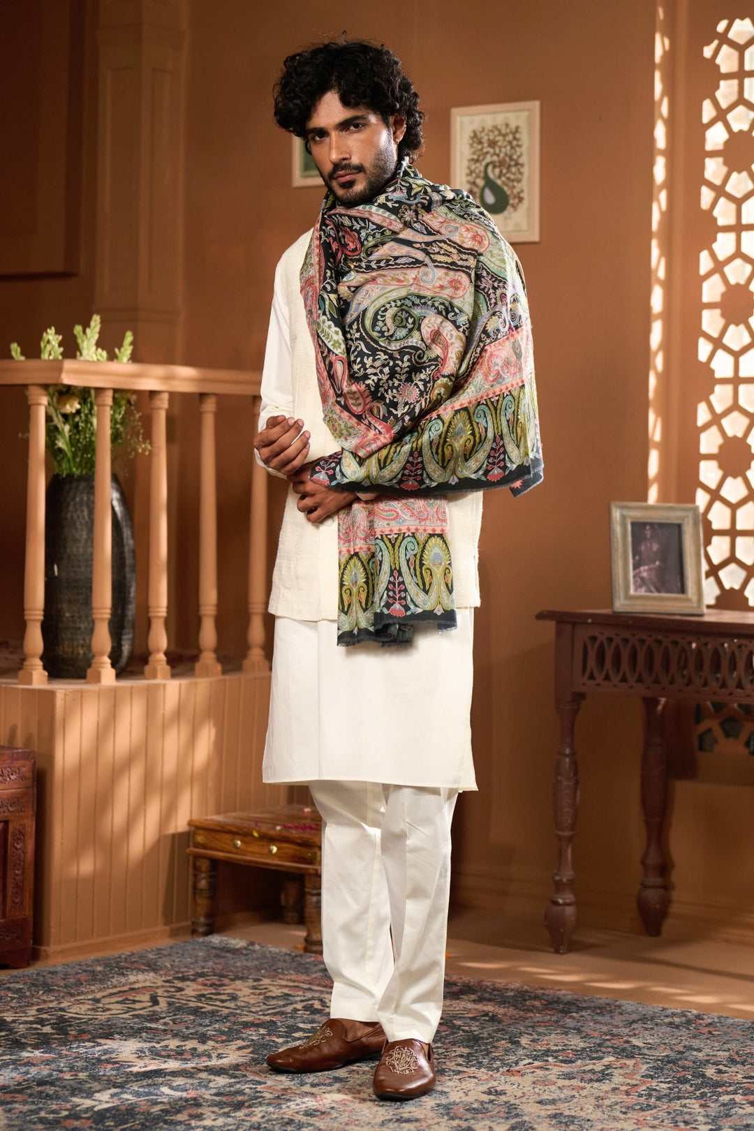 Taroob Urban Paisley Wool Kalamkari Stole