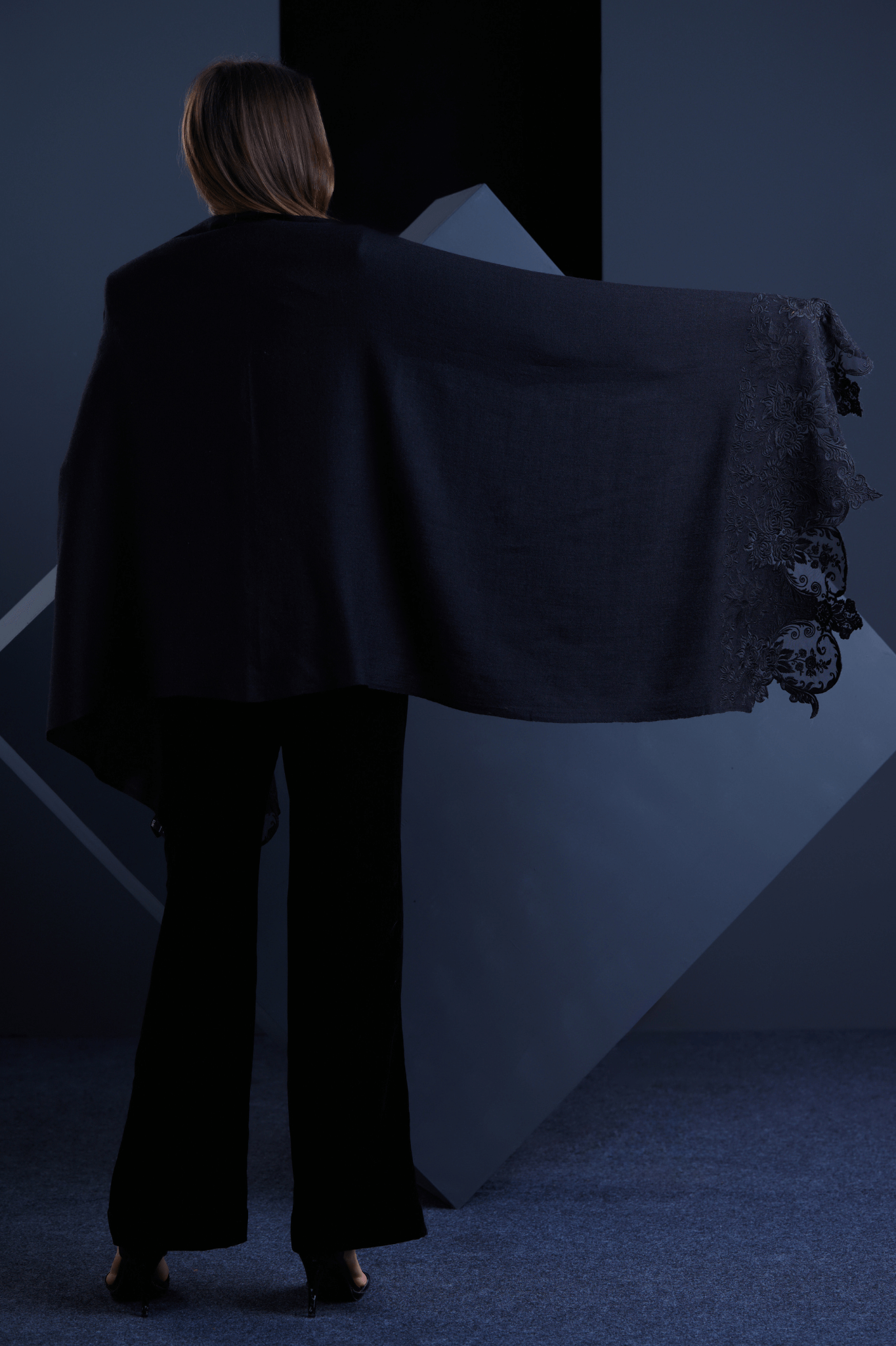 Taroob Embroidered Wool Lace Stole , Women's Scarf