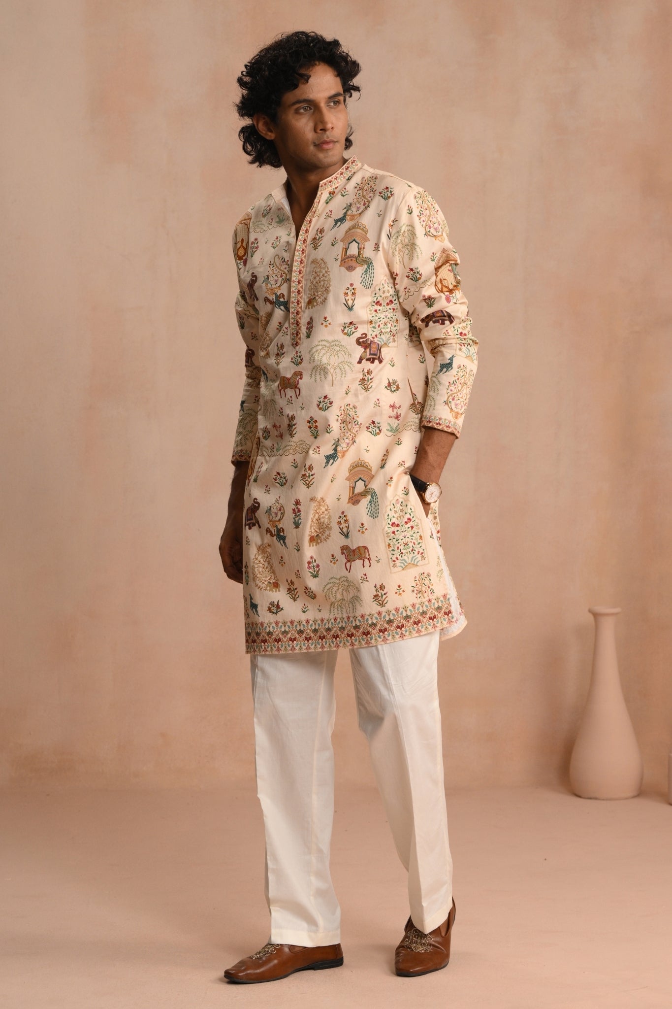 Beige Safarnama Kurta Pajama Set
