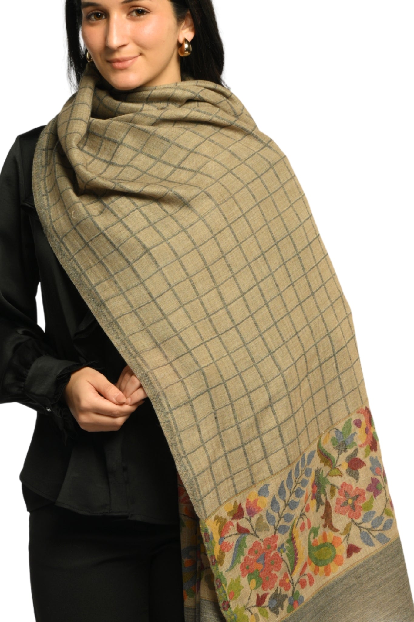 Taroob Kaani Windowpane Wool Stole