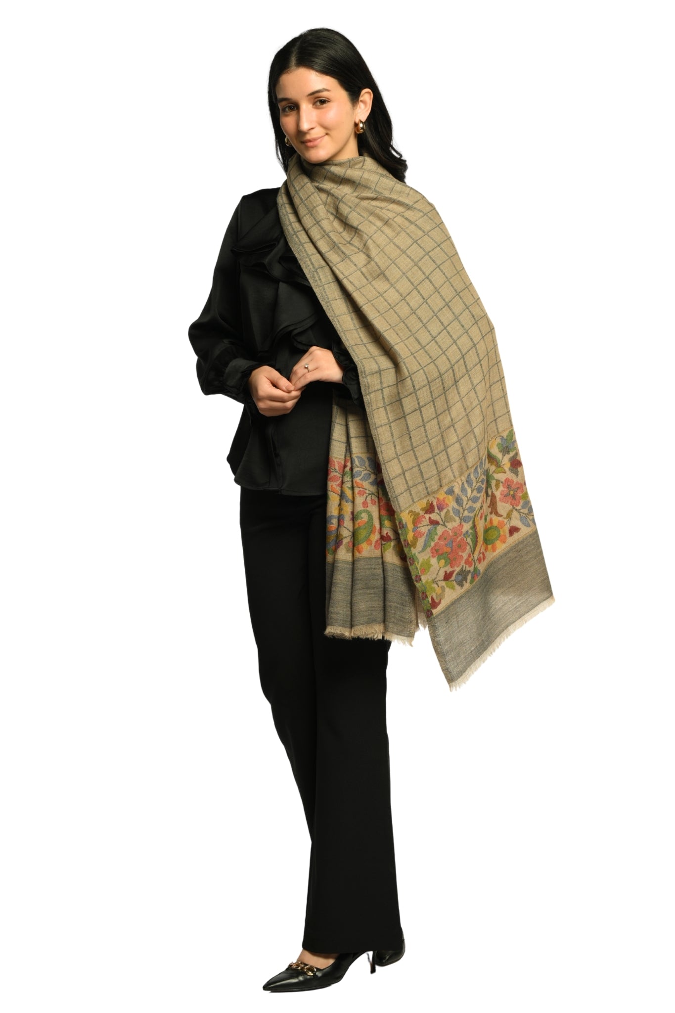 Taroob Kaani Windowpane Wool Stole