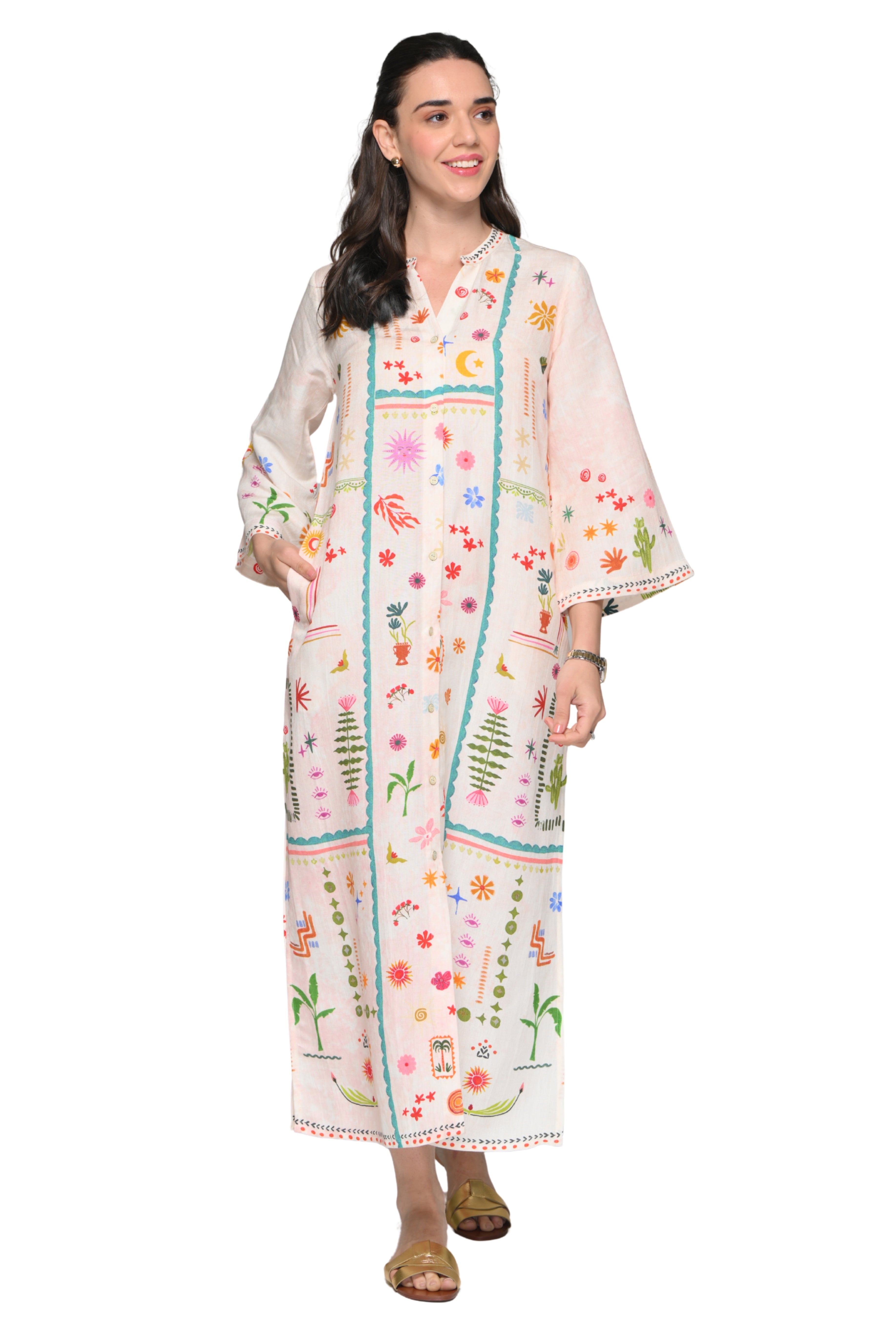 Taroob Desert Wink Linen Maxi Dress